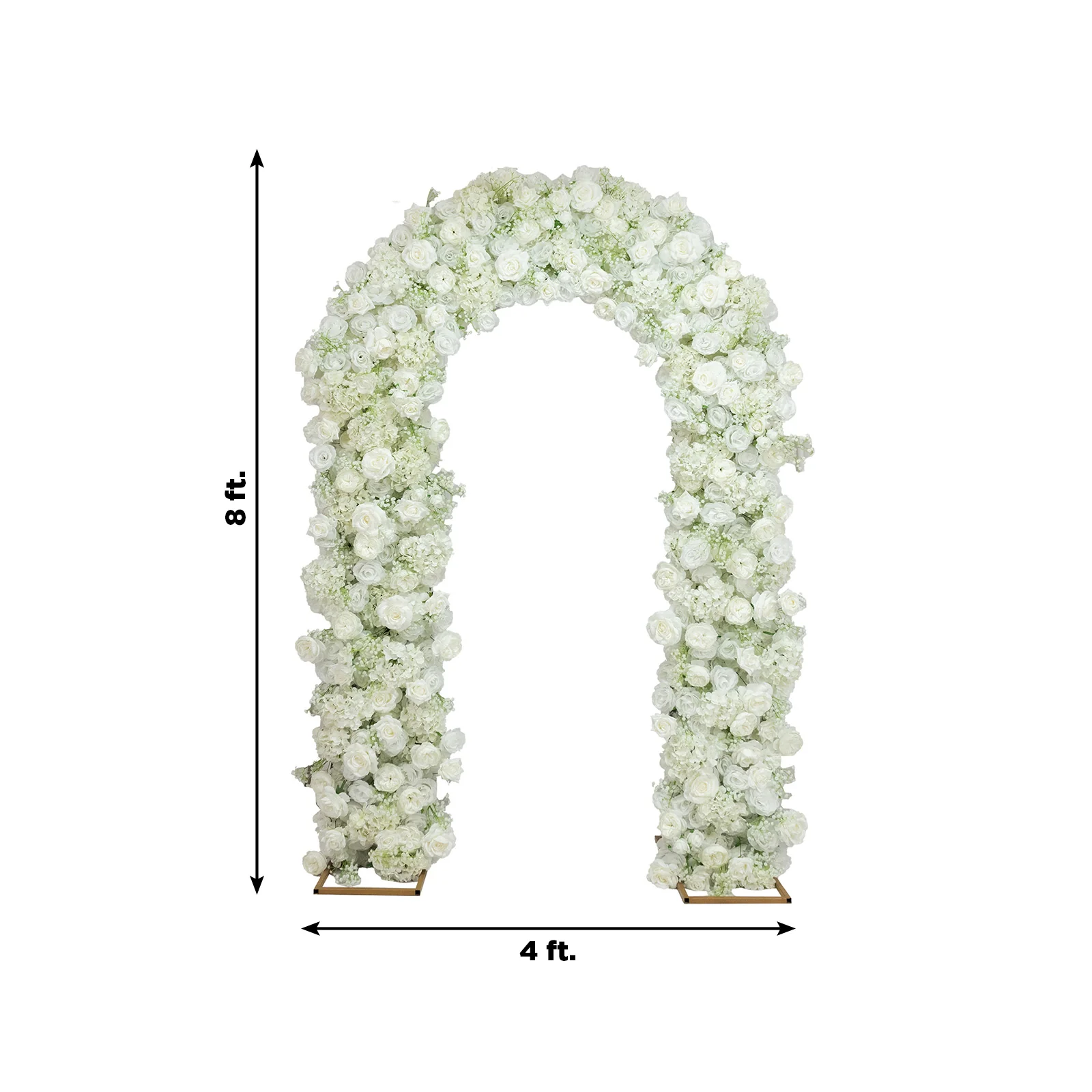 Artificial Flower Arch Backdrop White 4ft x 8ft Silk Roses & Baby's Breath for Round Top Double Arch Stand - Image 3