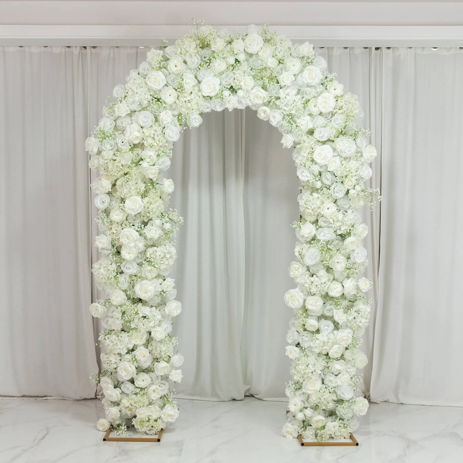 Artificial Flower Arch Backdrop White 4ft x 8ft Silk Roses & Baby's Breath for Round Top Double Arch Stand - Image 4