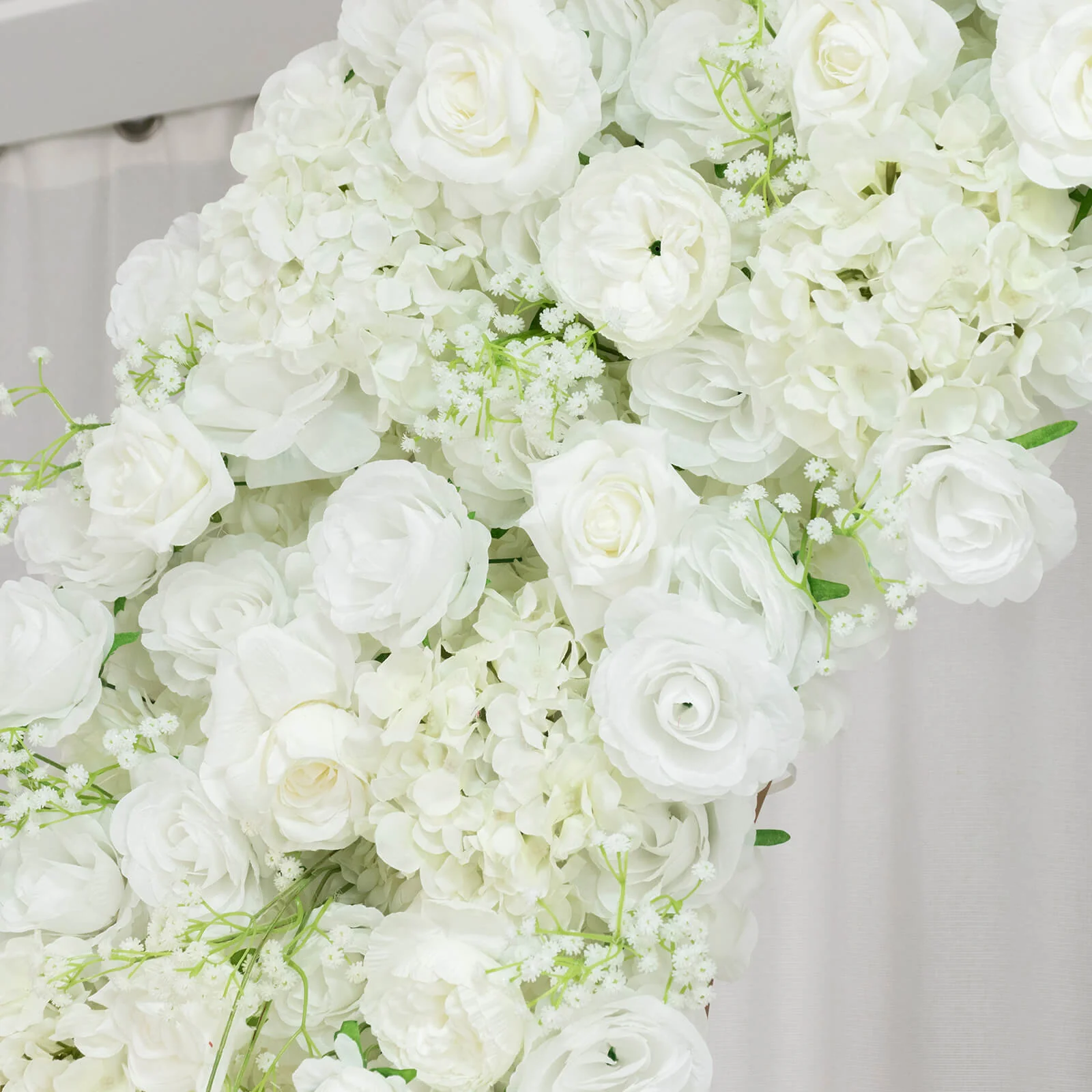 Artificial Flower Arch Backdrop White 4ft x 8ft Silk Roses & Baby's Breath for Round Top Double Arch Stand - Image 5
