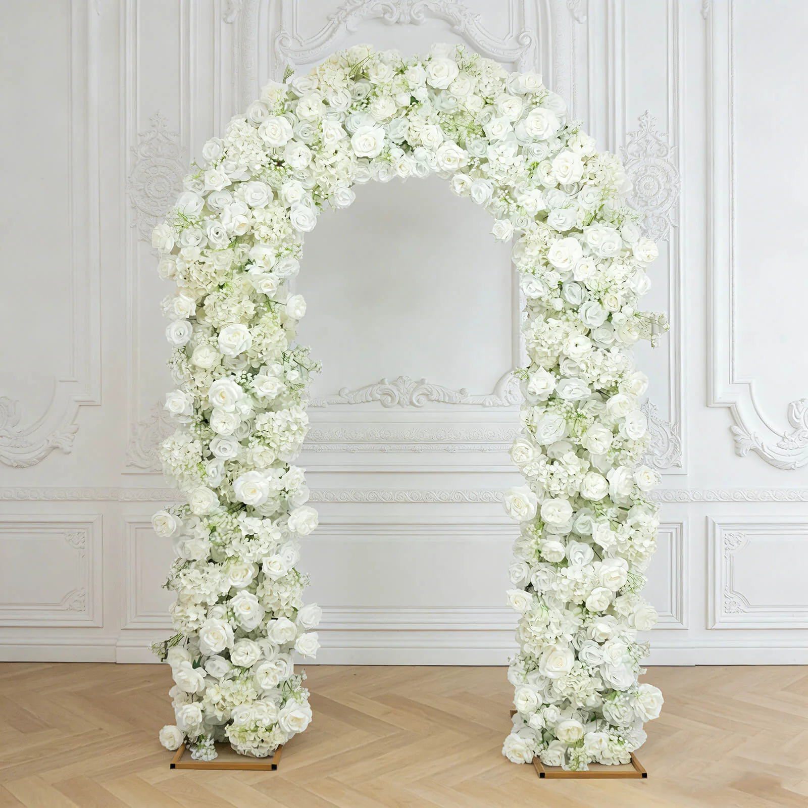 Artificial Flower Arch Backdrop White 4ft x 8ft Silk Roses & Baby's Breath for Round Top Double Arch Stand - Image 7