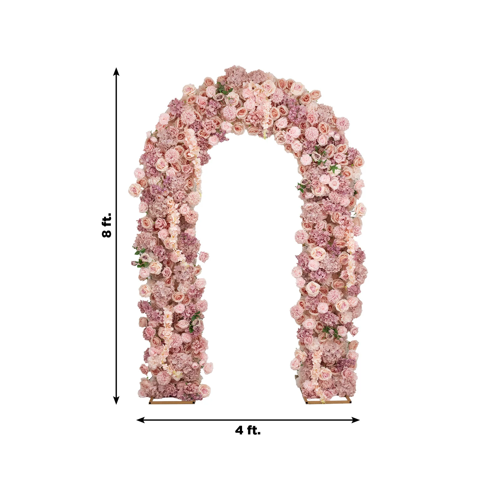 Artificial Flower Arch Backdrop Mixed Dusty Rose 4ft x 8ft Silk Roses, Hydrangeas & Chrysanthemums for Round Top Double Arch Stand - Image 3