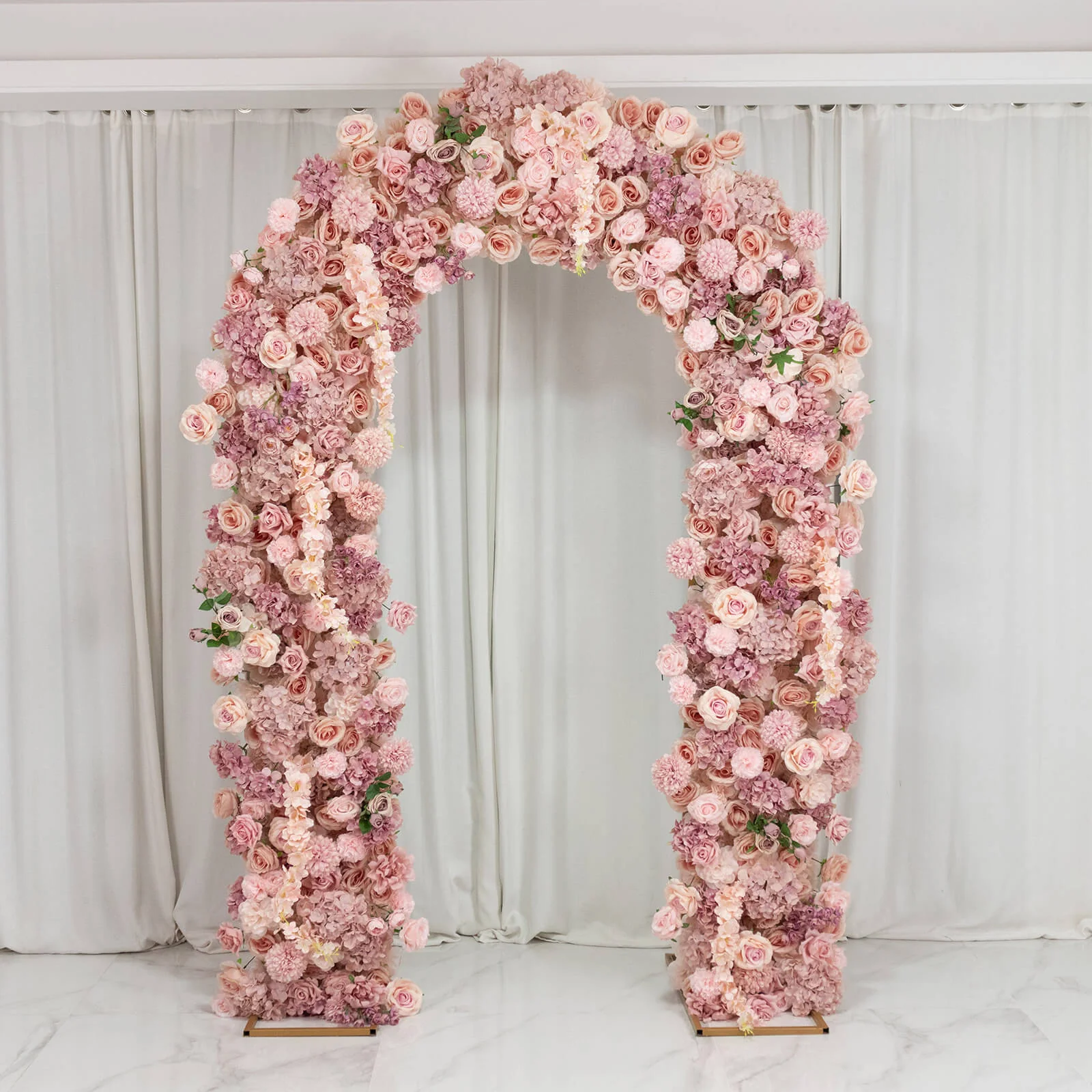 Artificial Flower Arch Backdrop Mixed Dusty Rose 4ft x 8ft Silk Roses, Hydrangeas & Chrysanthemums for Round Top Double Arch Stand - Image 6