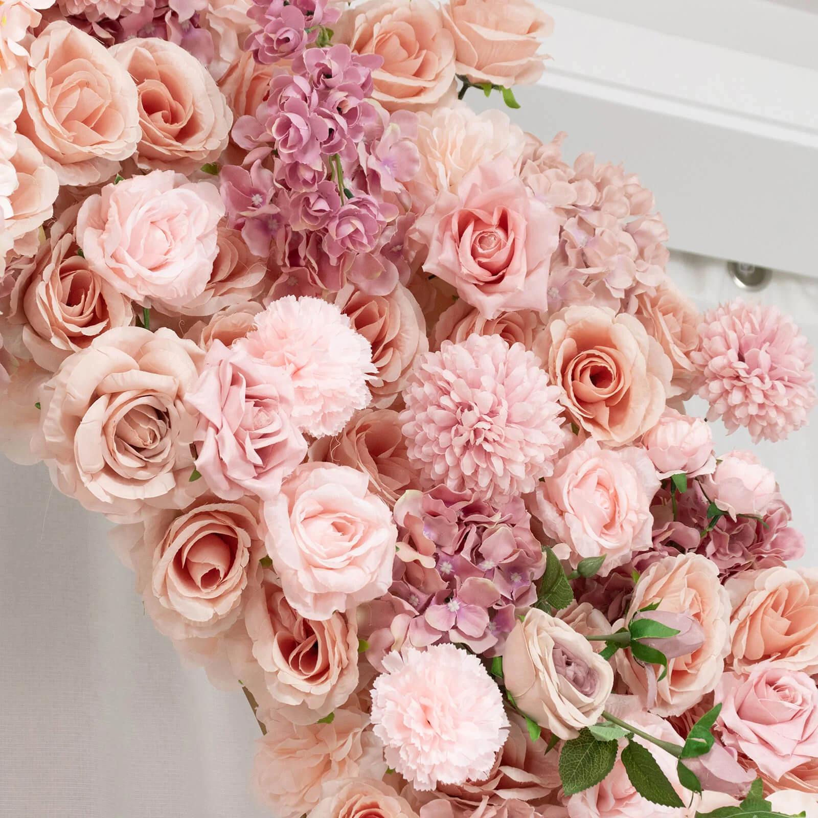 Artificial Flower Arch Backdrop Mixed Dusty Rose 4ft x 8ft Silk Roses, Hydrangeas & Chrysanthemums for Round Top Double Arch Stand - Image 7