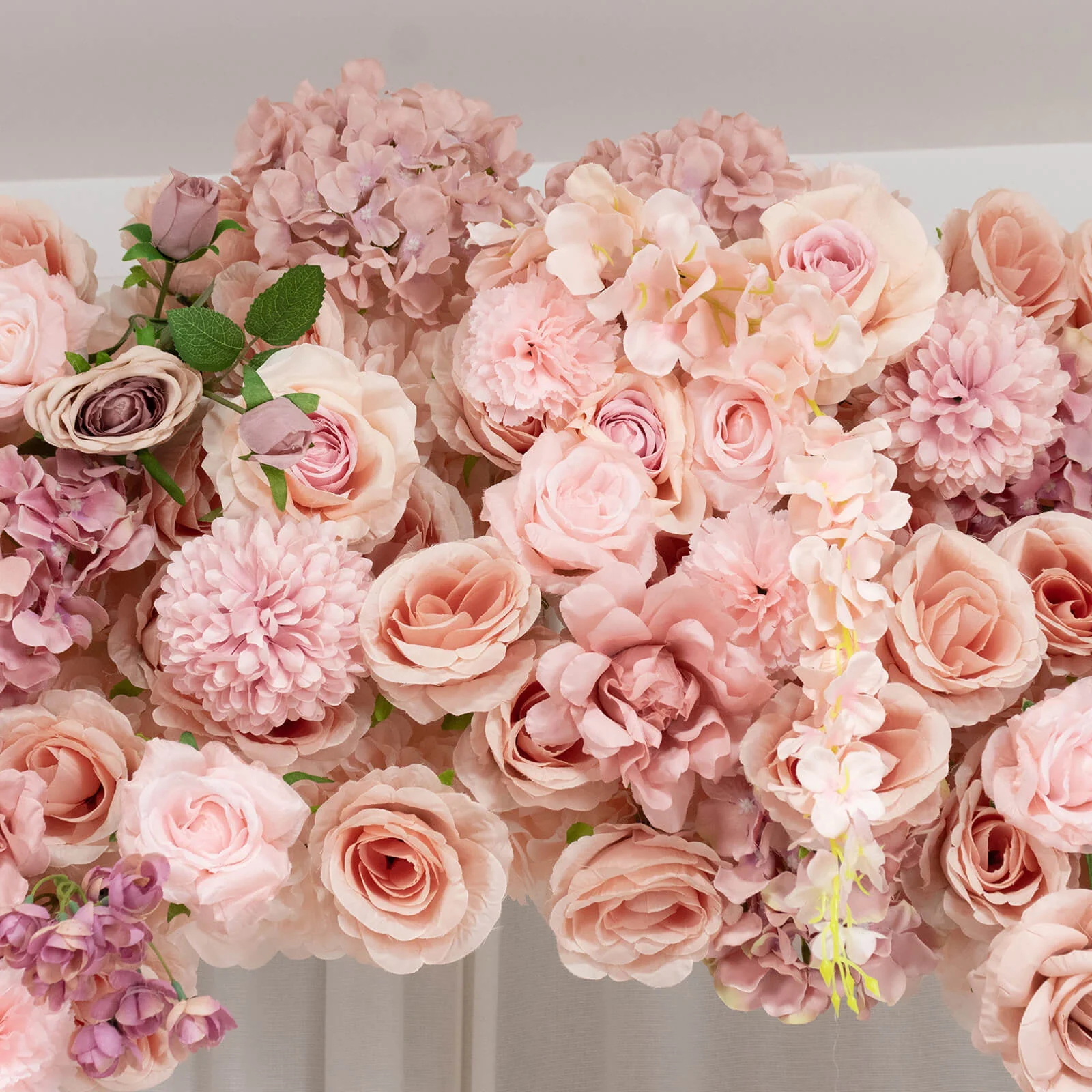 Artificial Flower Arch Backdrop Mixed Dusty Rose 4ft x 8ft Silk Roses, Hydrangeas & Chrysanthemums for Round Top Double Arch Stand - Image 8