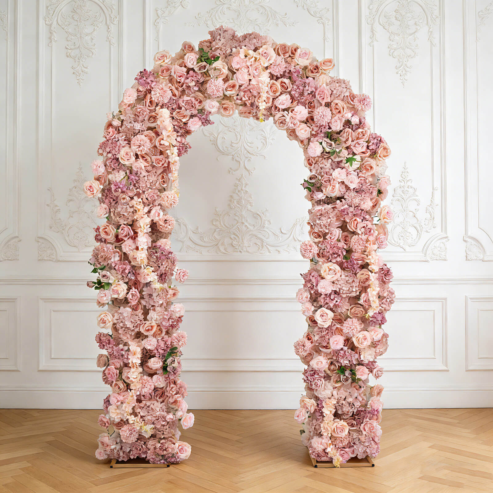 Artificial Flower Arch Backdrop Mixed Dusty Rose 4ft x 8ft Silk Roses, Hydrangeas & Chrysanthemums for Round Top Double Arch Stand - Image 9