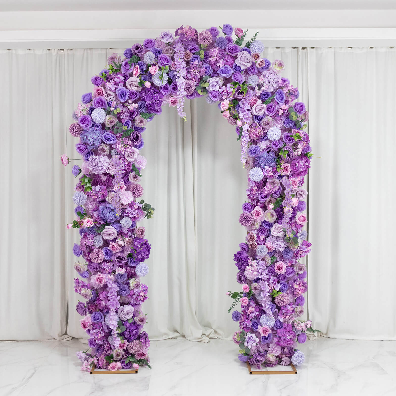 Artificial Flower Arch Backdrop Mixed Lavender Lilac 4ft x 8ft Silk Roses, Hydrangeas & Chrysanthemums for Round Top Double Arch Stand - Image 6