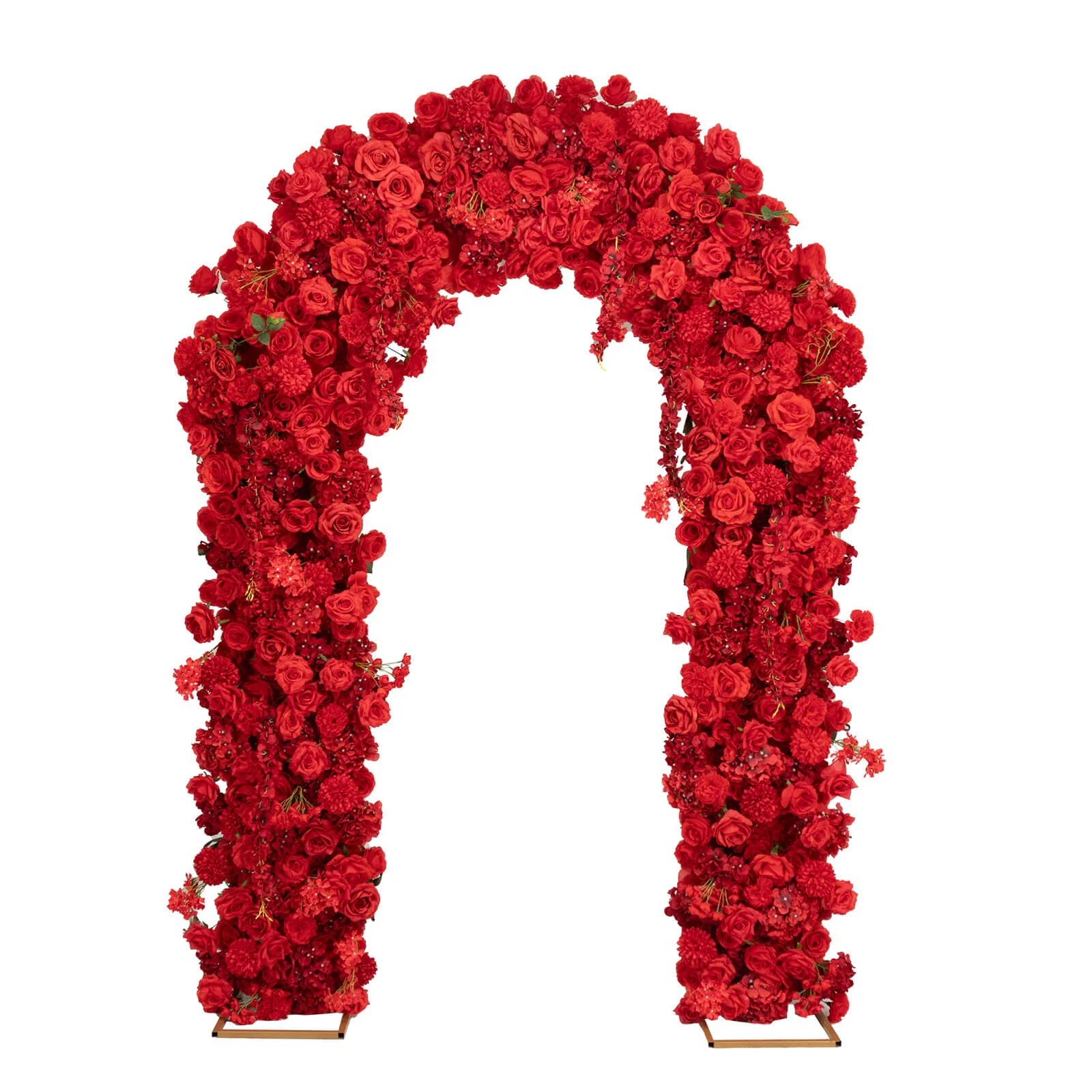 Artificial Flower Arch Backdrop Red 4ft x 8ft Silk Roses, Hydrangeas & Chrysanthemums for Round Top Double Arch Stand - Image 2