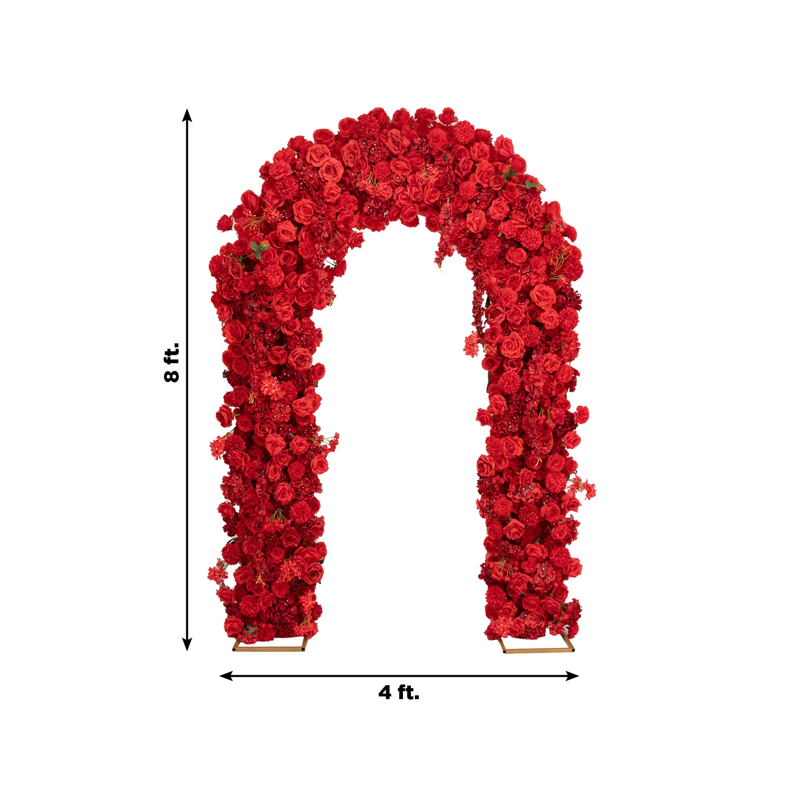 Artificial Flower Arch Backdrop Red 4ft x 8ft Silk Roses, Hydrangeas & Chrysanthemums for Round Top Double Arch Stand - Image 3