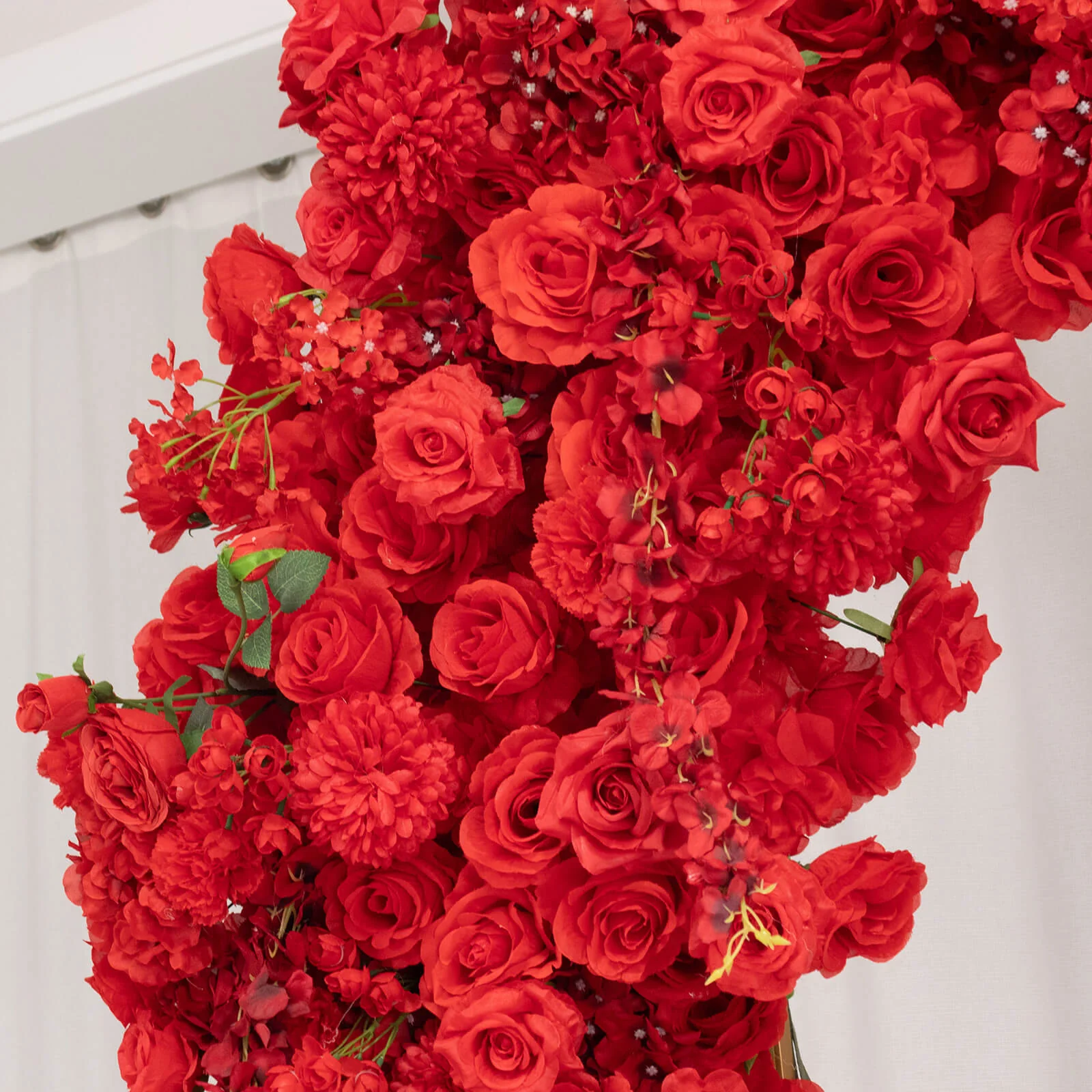 Artificial Flower Arch Backdrop Red 4ft x 8ft Silk Roses, Hydrangeas & Chrysanthemums for Round Top Double Arch Stand - Image 7