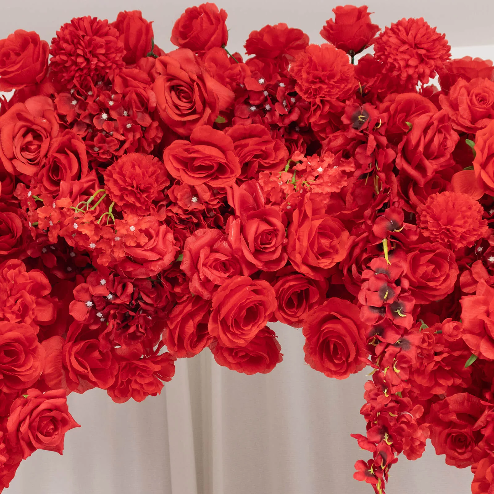 Artificial Flower Arch Backdrop Red 4ft x 8ft Silk Roses, Hydrangeas & Chrysanthemums for Round Top Double Arch Stand - Image 8