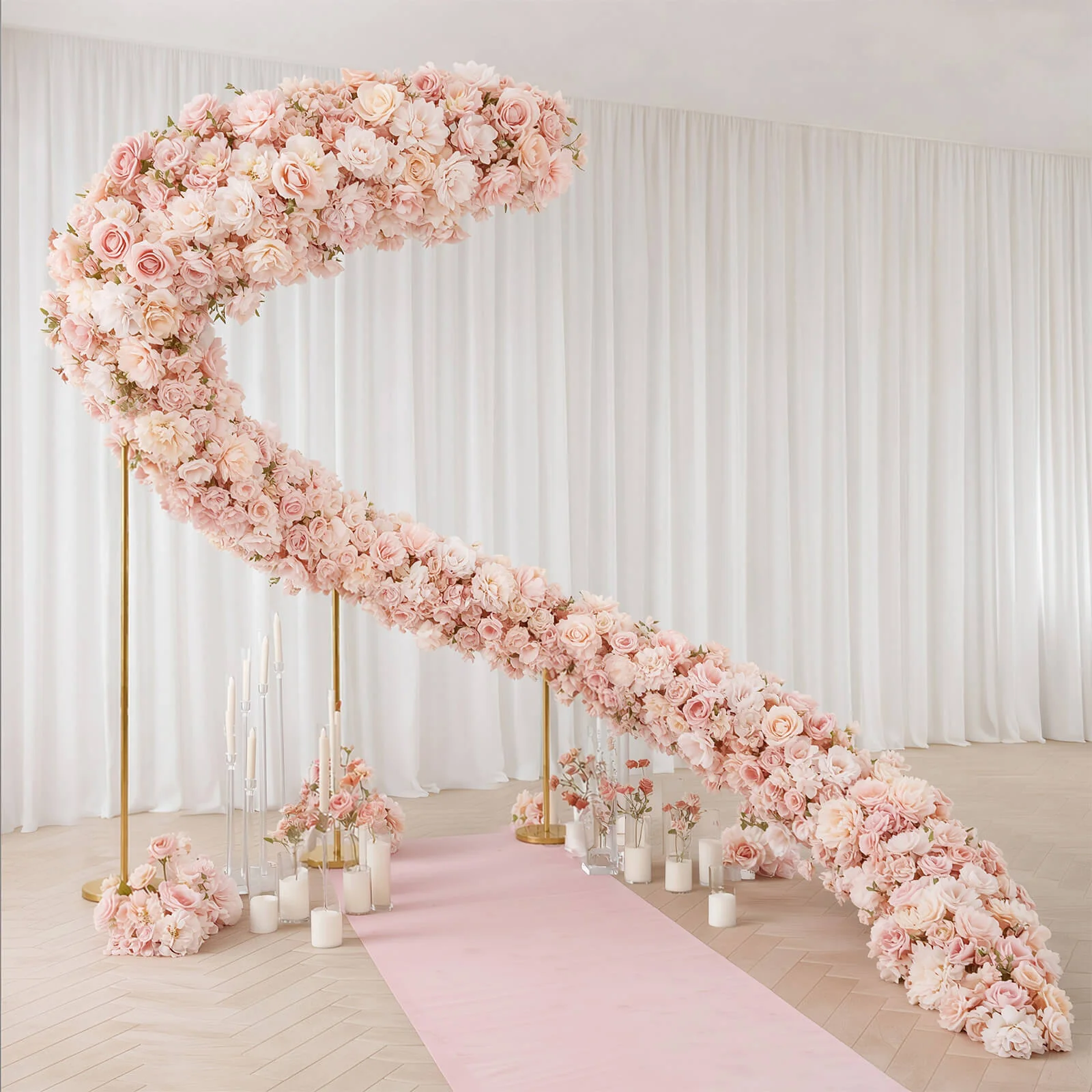 Pre-Arranged Silk Flower Table Runner 40"x16" Mixed Dusty Rose – Roses, Hydrangeas, Chrysanthemums & Peonies for Wedding Table & Arch Decor - Image 6