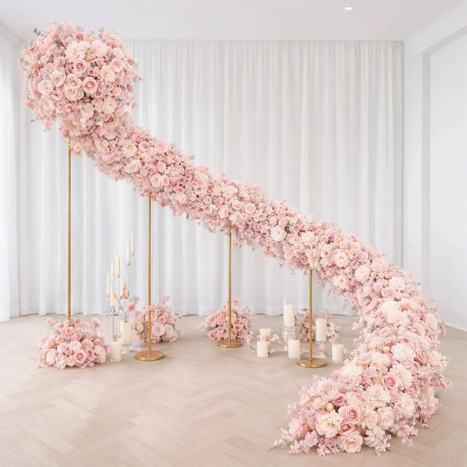 Pre-Arranged Silk Flower Table Runner 40"x16" Mixed Dusty Rose – Roses, Hydrangeas, Chrysanthemums & Peonies for Wedding Table & Arch Decor - Image 7