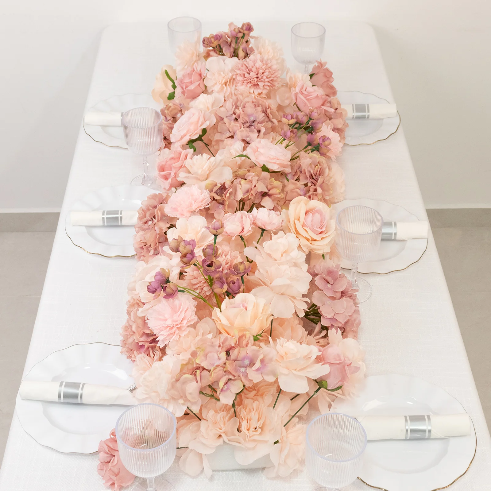 Pre-Arranged Silk Flower Table Runner 40"x16" Mixed Dusty Rose – Roses, Hydrangeas, Chrysanthemums & Peonies for Wedding Table & Arch Decor - Image 8