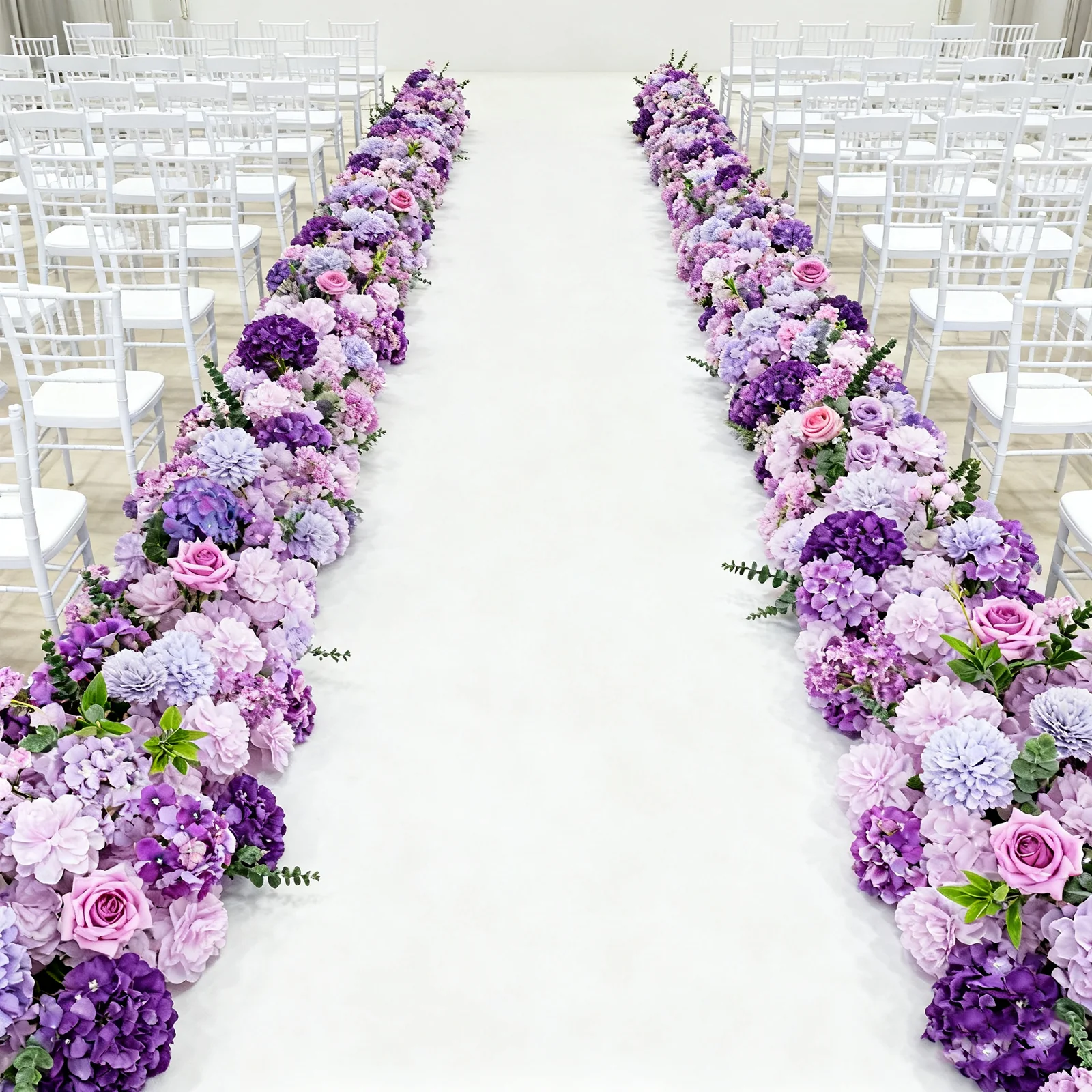 Pre-Arranged Silk Flower Table Runner 40"x16" Mixed Lavender Lilac – Roses, Hydrangeas, Chrysanthemums & Peonies for Wedding Table & Arch Decor