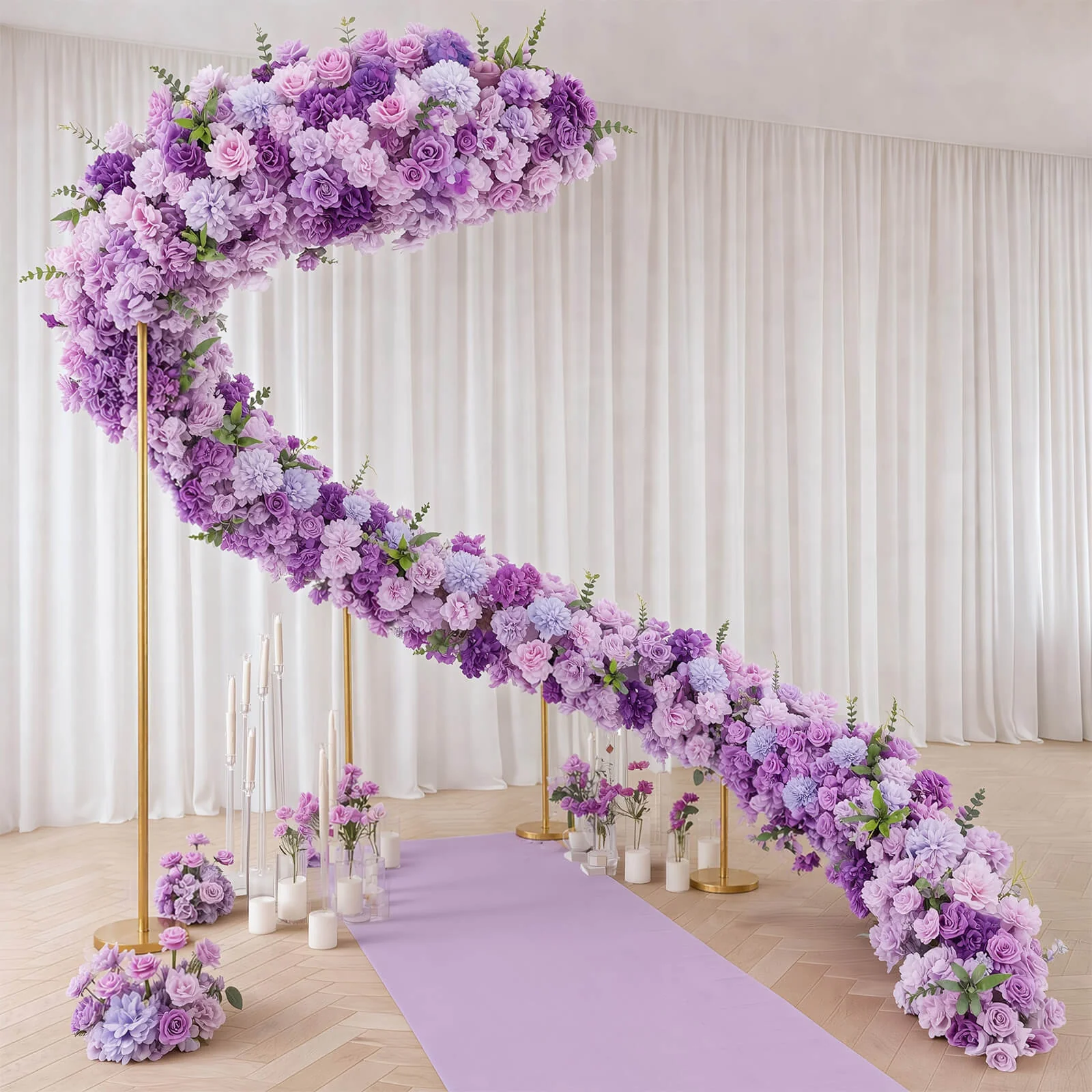 Pre-Arranged Silk Flower Table Runner 40"x16" Mixed Lavender Lilac – Roses, Hydrangeas, Chrysanthemums & Peonies for Wedding Table & Arch Decor - Image 6