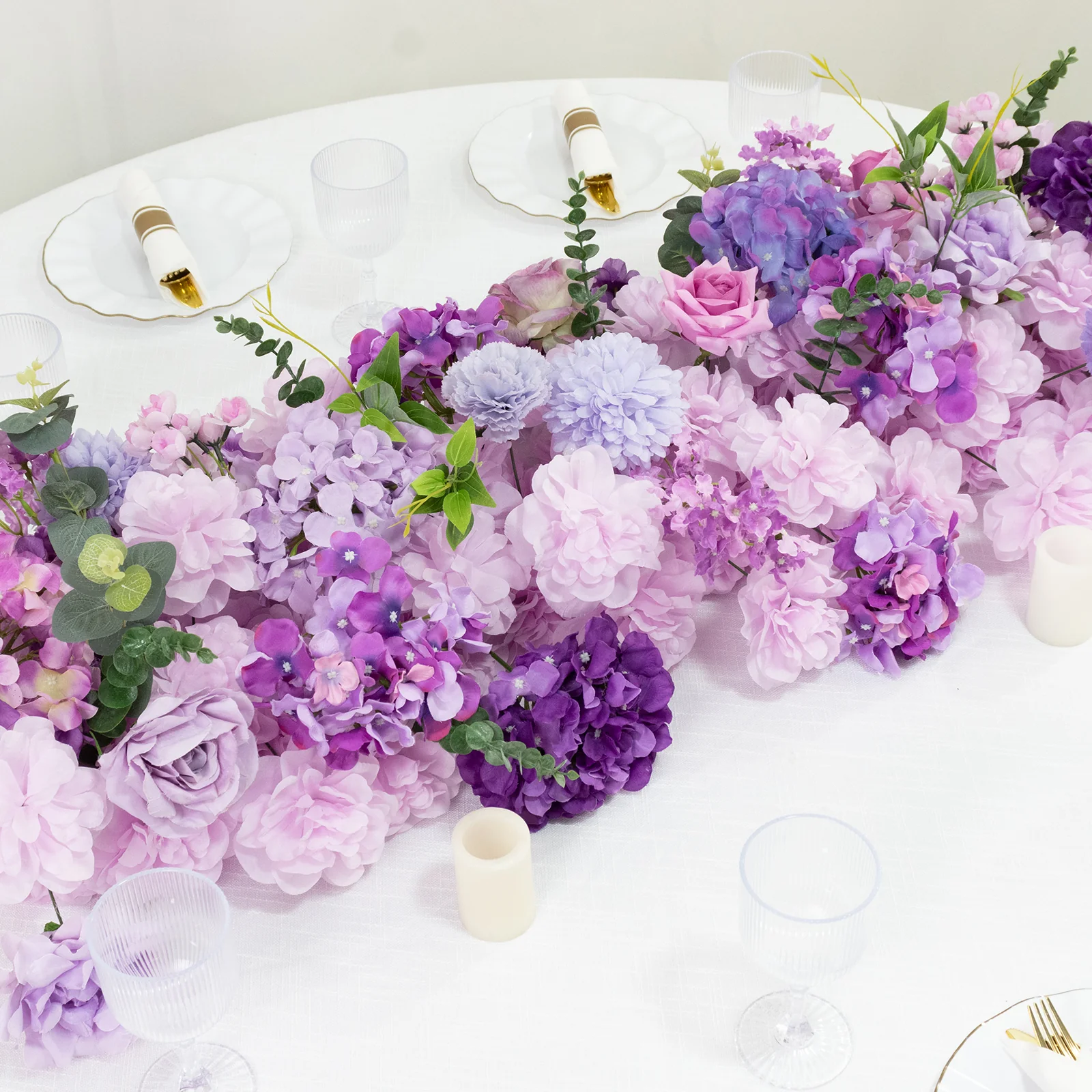 Pre-Arranged Silk Flower Table Runner 40"x16" Mixed Lavender Lilac – Roses, Hydrangeas, Chrysanthemums & Peonies for Wedding Table & Arch Decor - Image 9