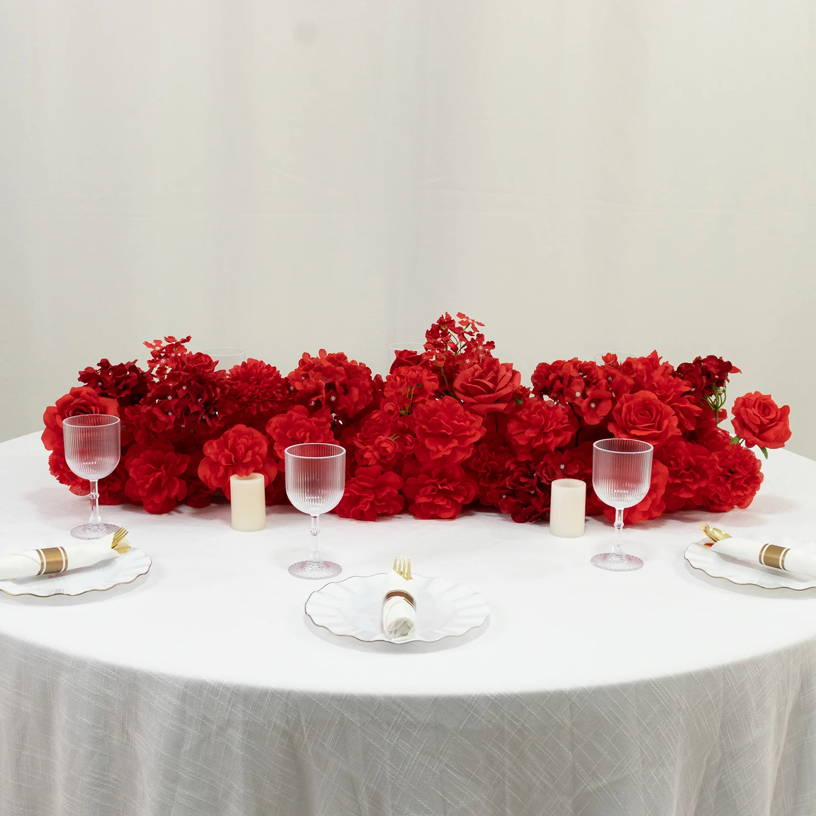 Pre-Arranged Silk Flower Table Runner 40"x16" Mixed Red – Roses, Hydrangeas, Chrysanthemums & Peonies for Wedding Table & Arch Decor - Image 10