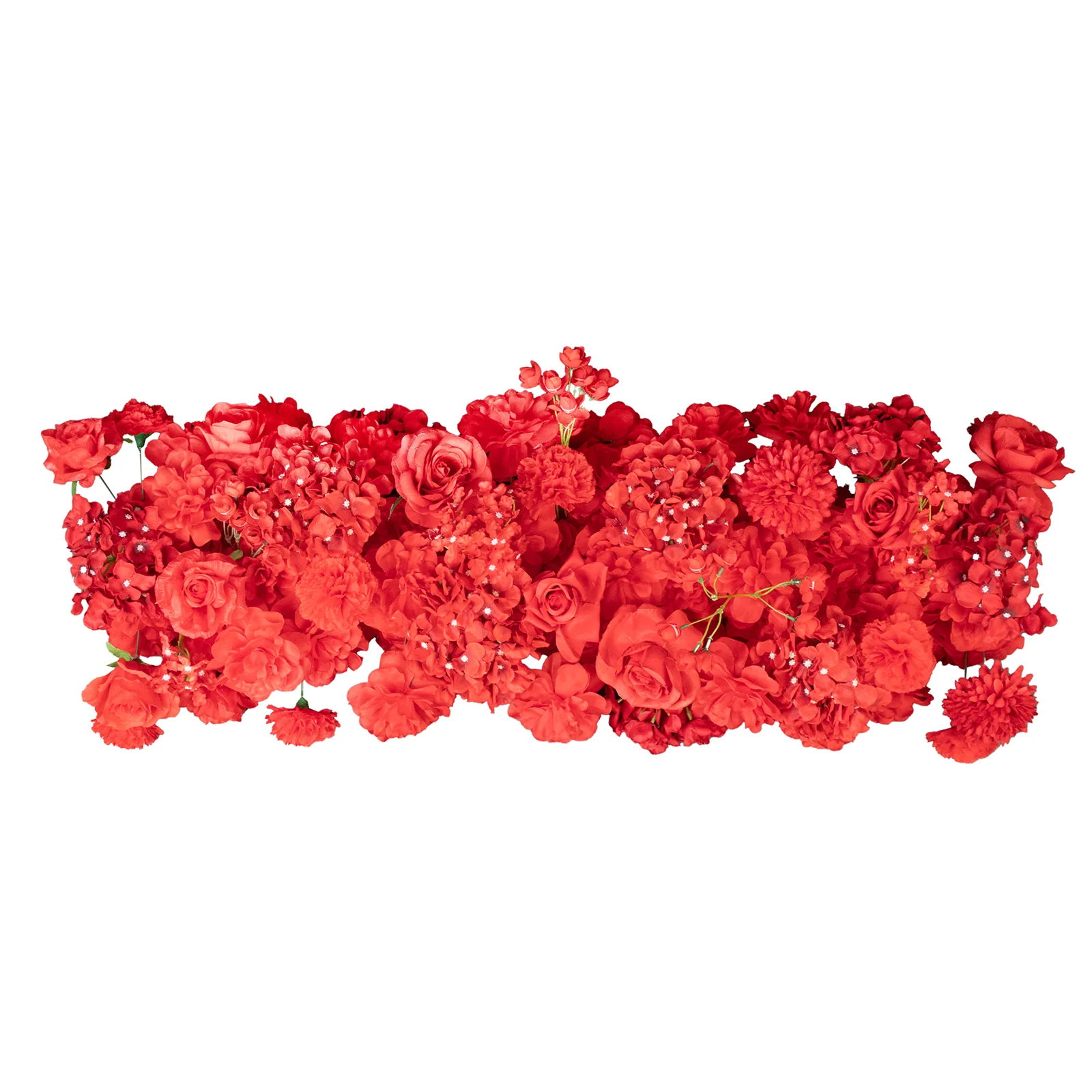 Pre-Arranged Silk Flower Table Runner 40"x16" Mixed Red – Roses, Hydrangeas, Chrysanthemums & Peonies for Wedding Table & Arch Decor - Image 2