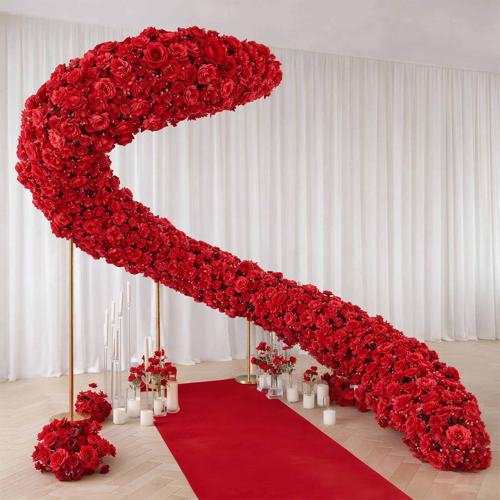 Pre-Arranged Silk Flower Table Runner 40"x16" Mixed Red – Roses, Hydrangeas, Chrysanthemums & Peonies for Wedding Table & Arch Decor - Image 6