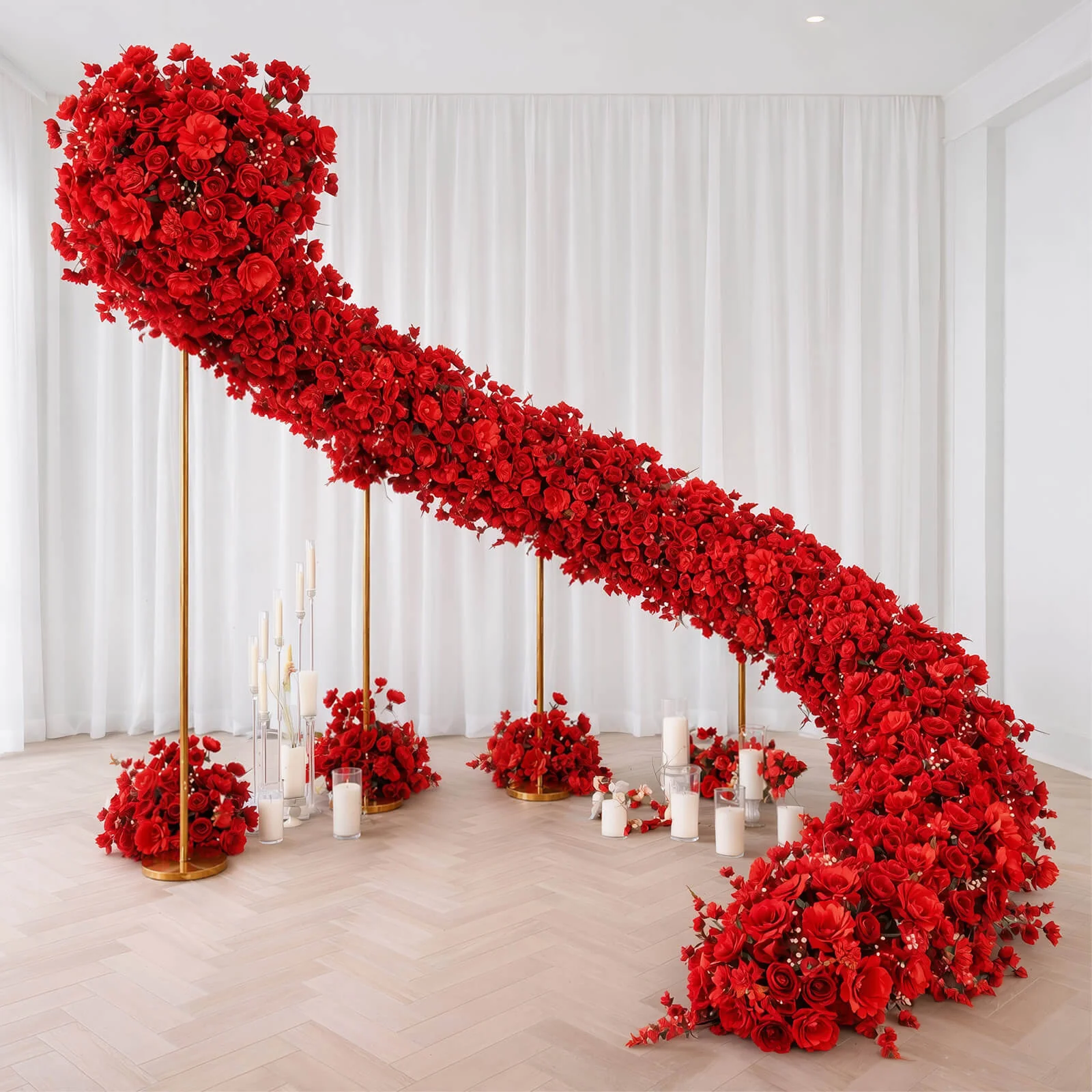 Pre-Arranged Silk Flower Table Runner 40"x16" Mixed Red – Roses, Hydrangeas, Chrysanthemums & Peonies for Wedding Table & Arch Decor - Image 7