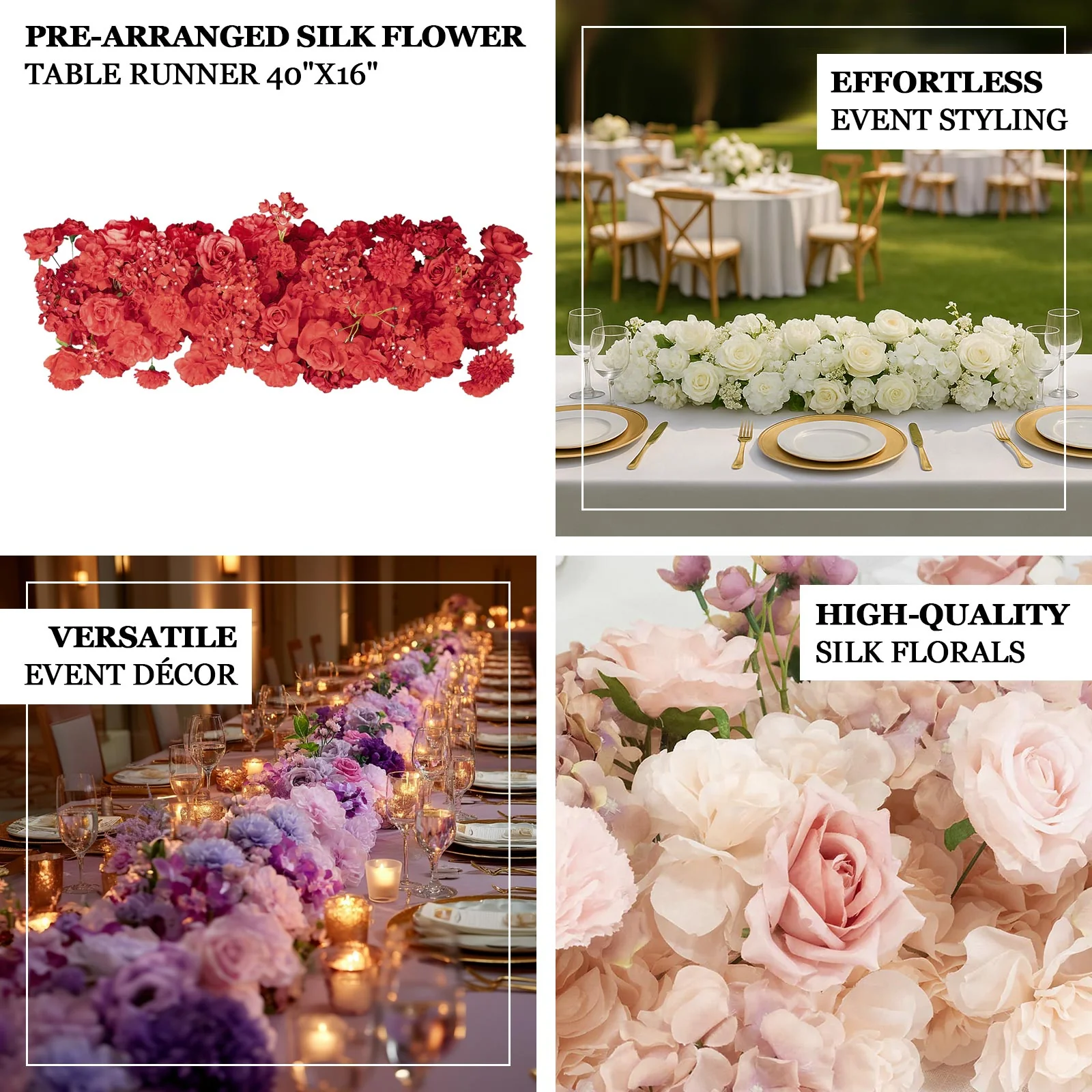 Pre-Arranged Silk Flower Table Runner 40"x16" – White Roses, Hydrangeas & Baby's Breath for Wedding Table & Arch Decor - Image 4