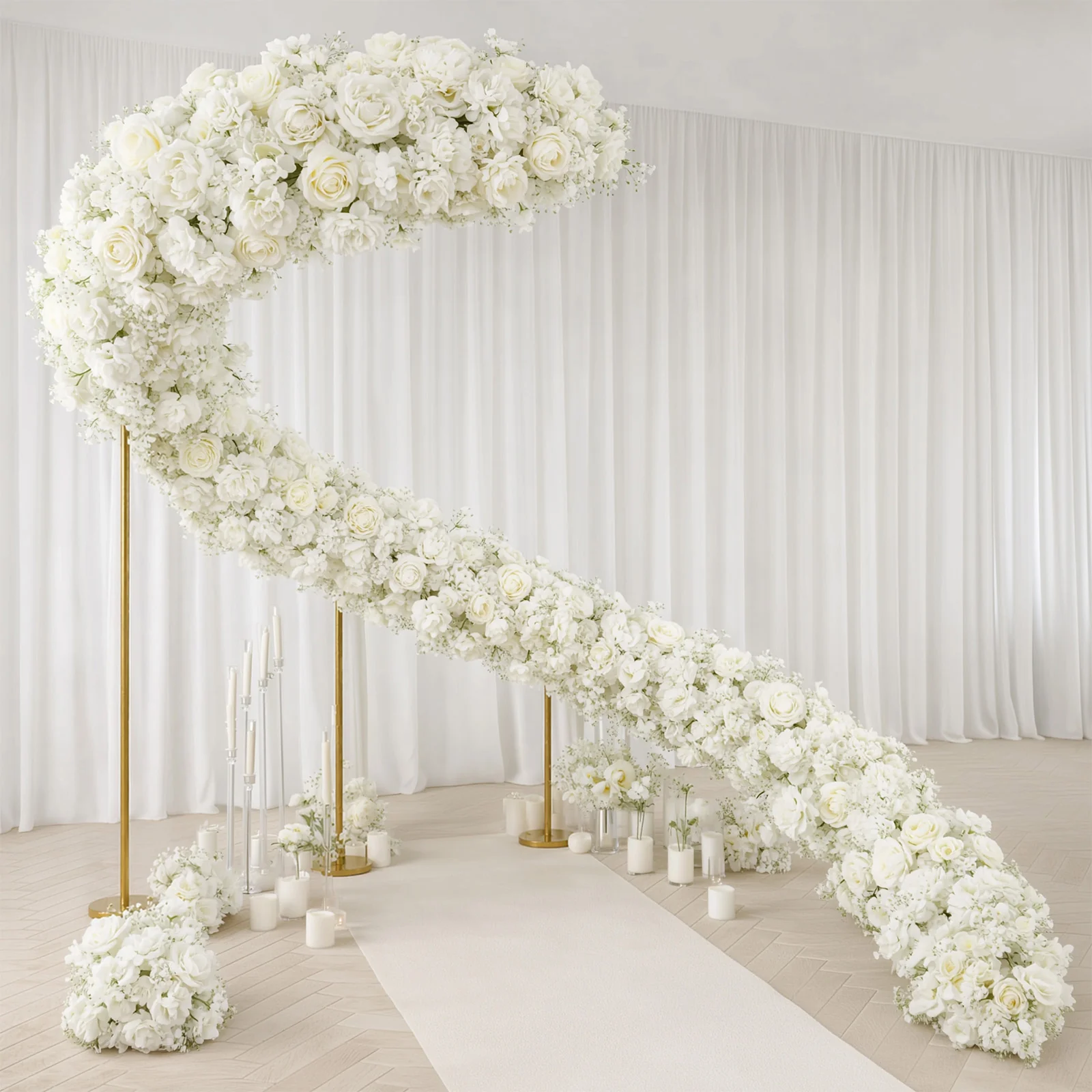 Pre-Arranged Silk Flower Table Runner 40"x16" – White Roses, Hydrangeas & Baby's Breath for Wedding Table & Arch Decor - Image 6