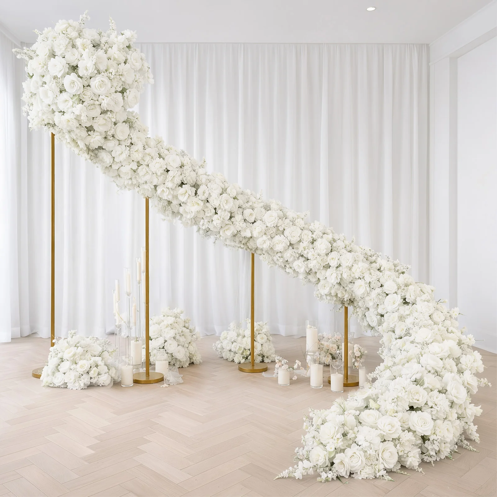 Pre-Arranged Silk Flower Table Runner 40"x16" – White Roses, Hydrangeas & Baby's Breath for Wedding Table & Arch Decor - Image 7