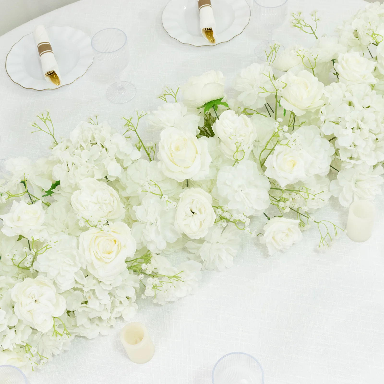 Pre-Arranged Silk Flower Table Runner 40"x16" – White Roses, Hydrangeas & Baby's Breath for Wedding Table & Arch Decor - Image 8
