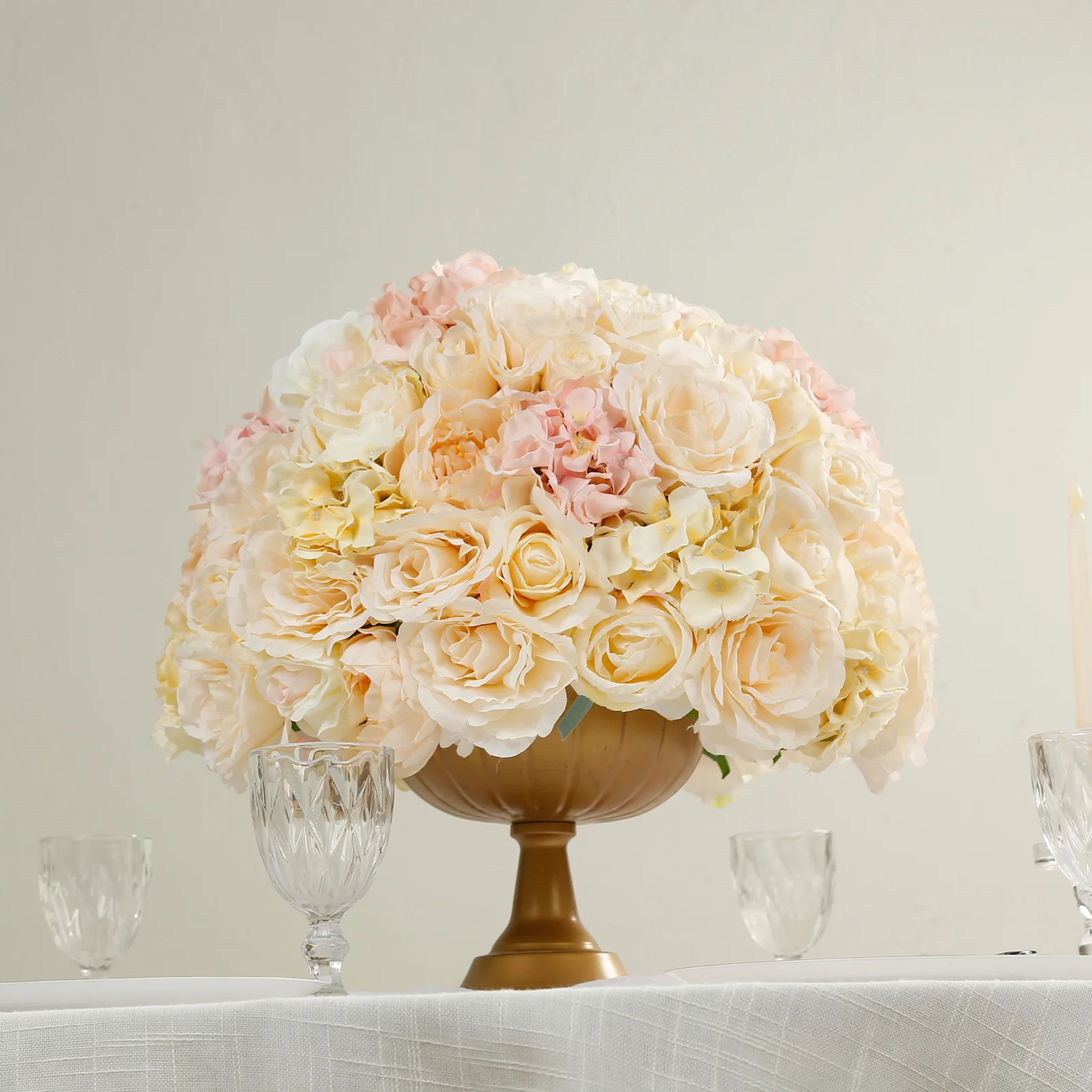 Pre-Arranged Silk Rose Wedding Centerpiece, Cream Artificial Rose Flower Balls Arrangement Table Decor - 20" - Image 2