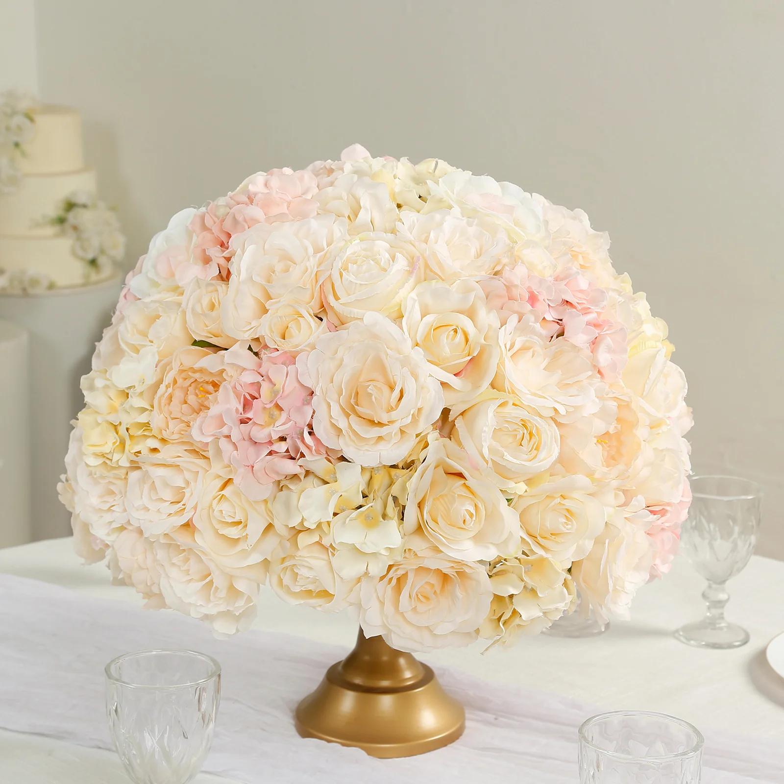 Pre-Arranged Silk Rose Wedding Centerpiece, Cream Artificial Rose Flower Balls Arrangement Table Decor - 20" - Image 4
