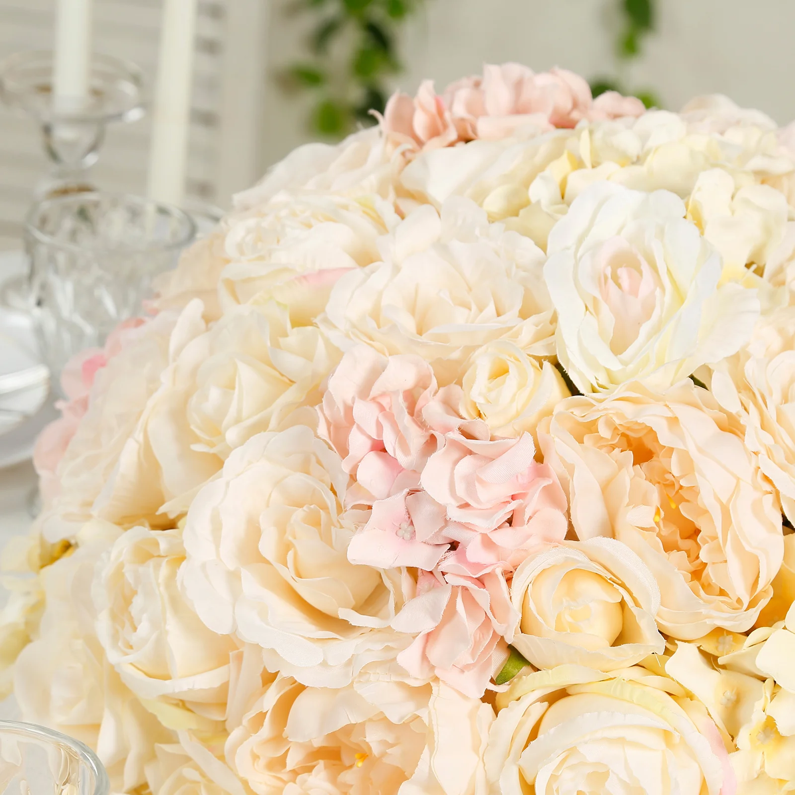 Pre-Arranged Silk Rose Wedding Centerpiece, Cream Artificial Rose Flower Balls Arrangement Table Decor - 20" - Image 9
