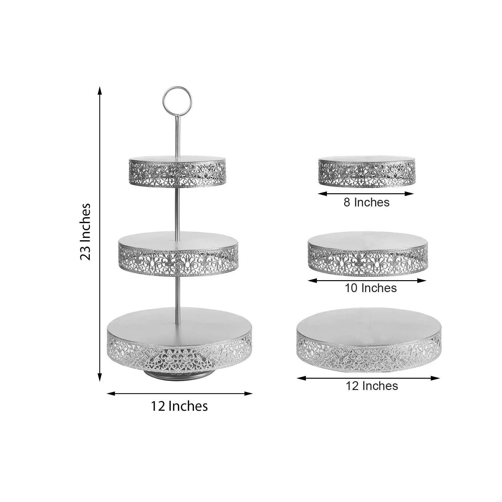 Metal Cupcake Stand 3-Tier Reversible Design Silver - Dessert Holder and Serving Tray 23" - Image 3