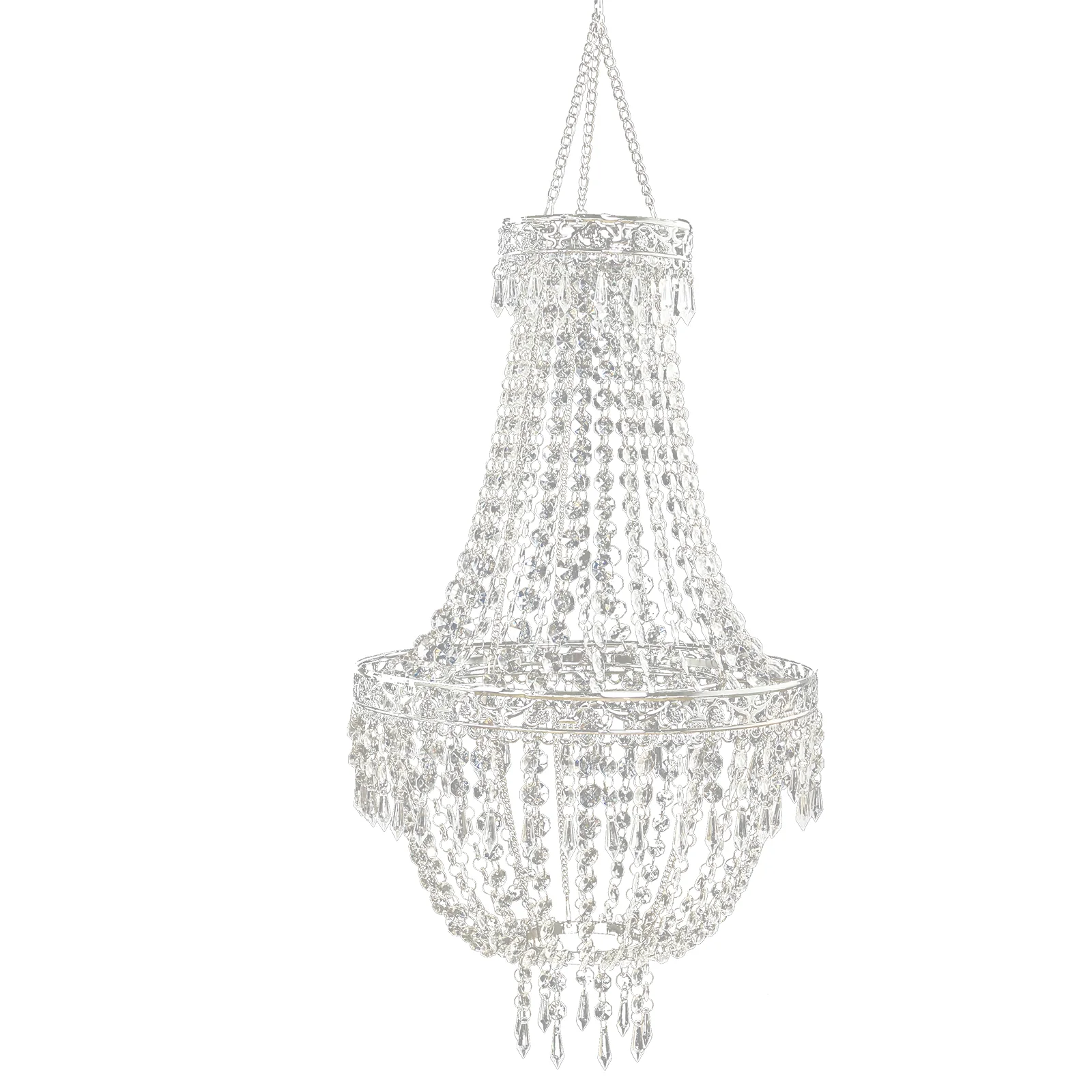 5ft Empire Style Beaded Crystal Chandelier with Silver Ornate Metal Frame, Adjustable Hanging Farmhouse Pendant Ceiling Lighting - Image 2