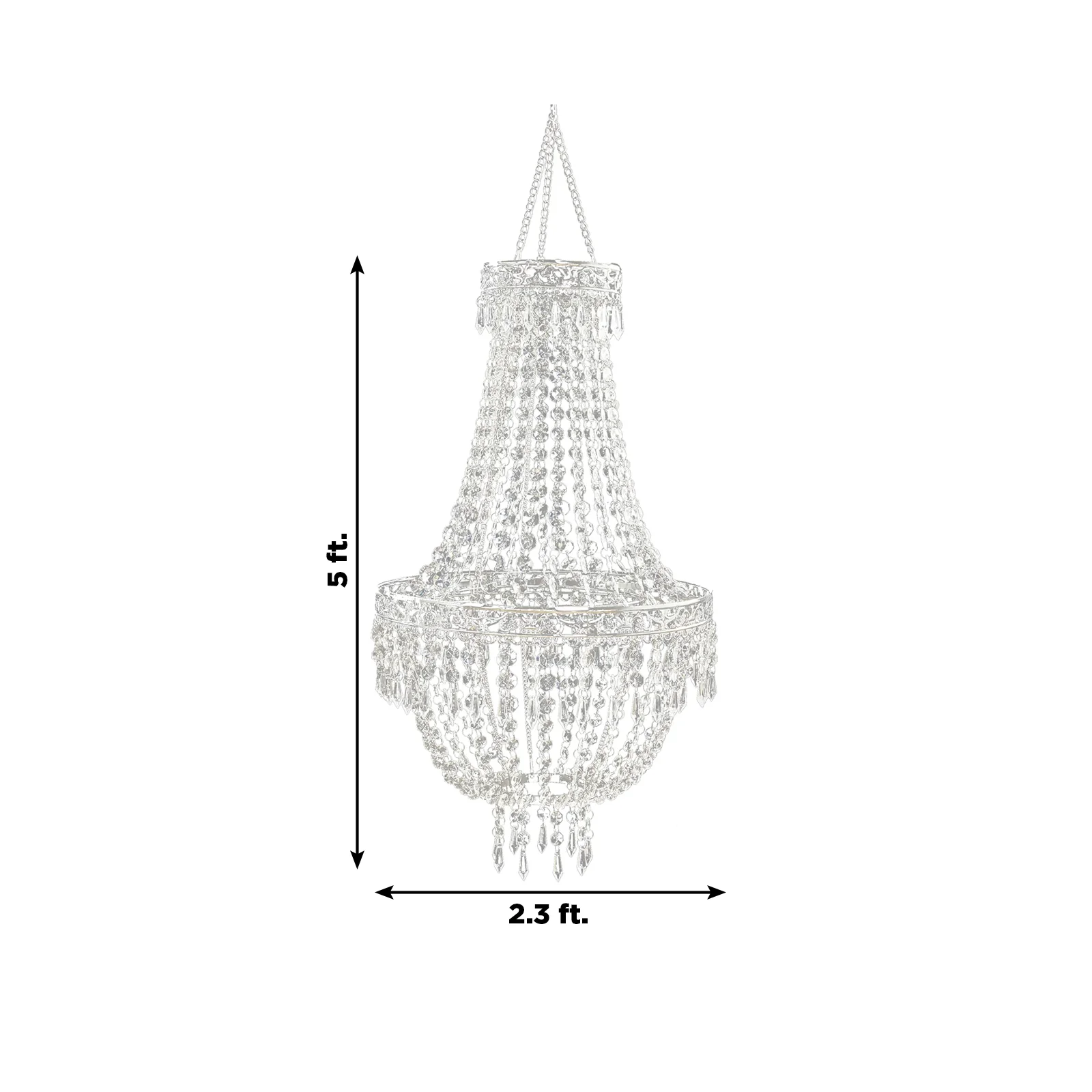 5ft Empire Style Beaded Crystal Chandelier with Silver Ornate Metal Frame, Adjustable Hanging Farmhouse Pendant Ceiling Lighting - Image 3
