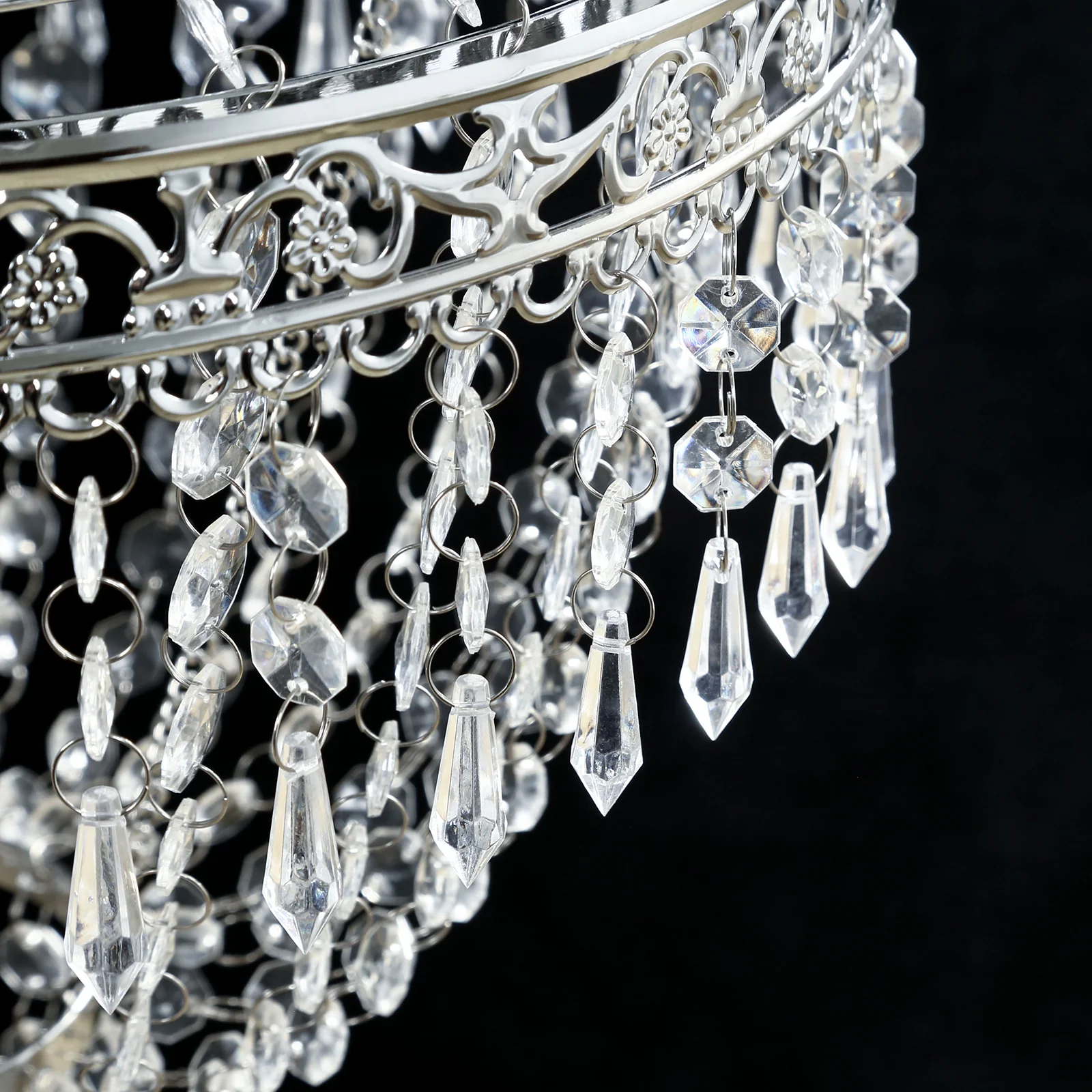 5ft Empire Style Beaded Crystal Chandelier with Silver Ornate Metal Frame, Adjustable Hanging Farmhouse Pendant Ceiling Lighting - Image 7