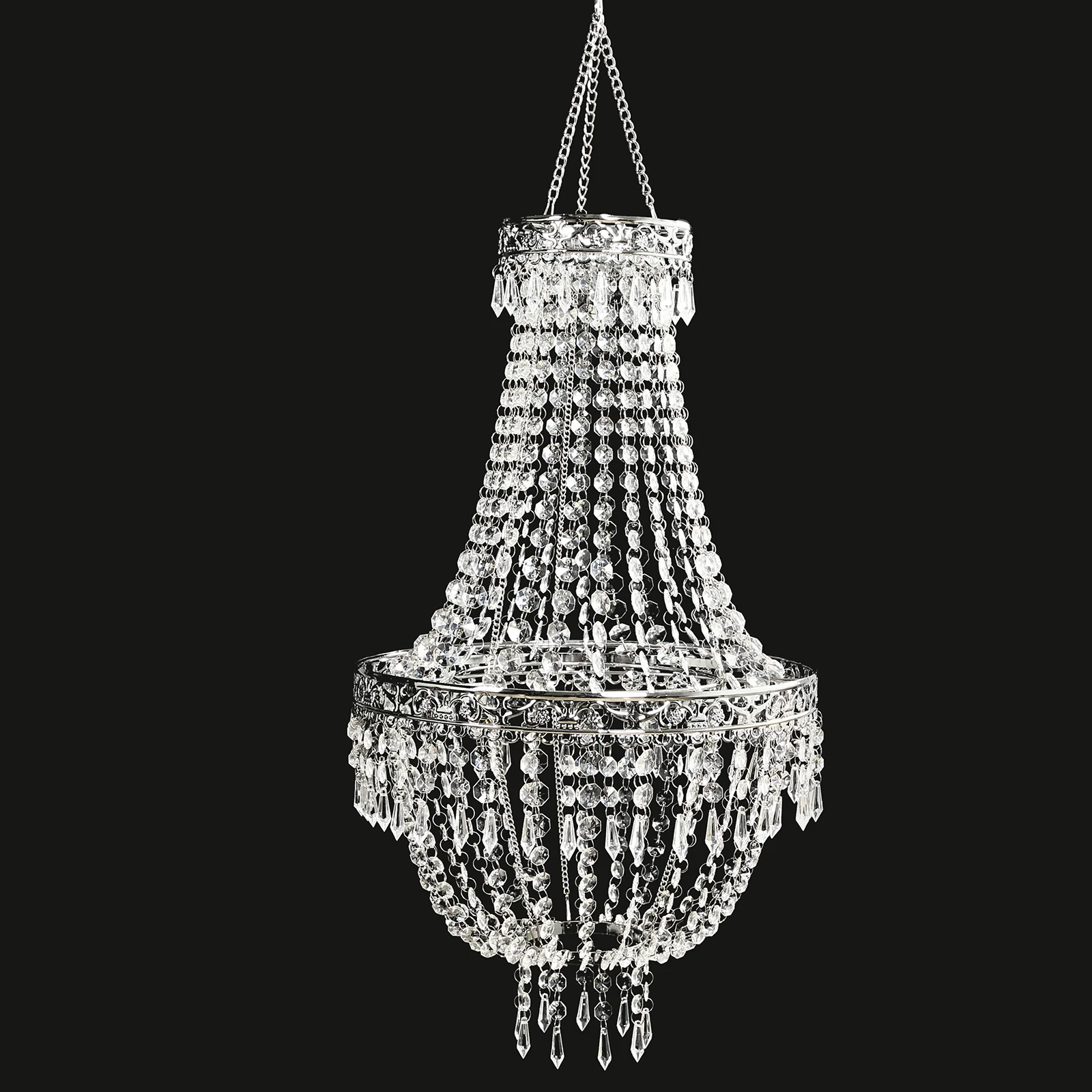 5ft Empire Style Beaded Crystal Chandelier with Silver Ornate Metal Frame, Adjustable Hanging Farmhouse Pendant Ceiling Lighting - Image 8