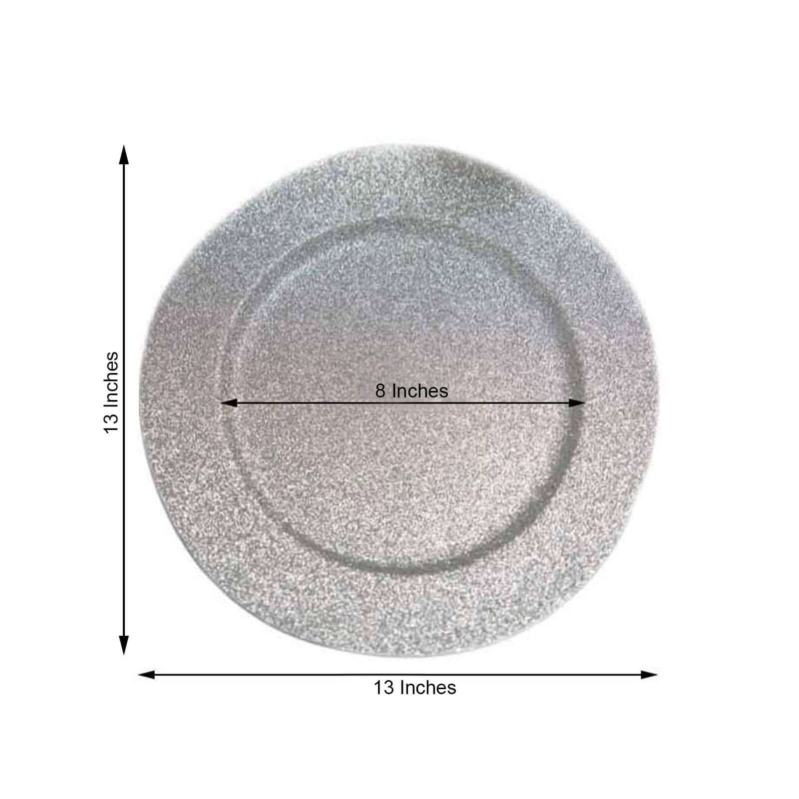 6-Pack Acrylic Plastic Round Charger Plates 13" in Silver with Dust Free Glitter Finish, Decorative Dinner Party Charger Tableware - Image 3