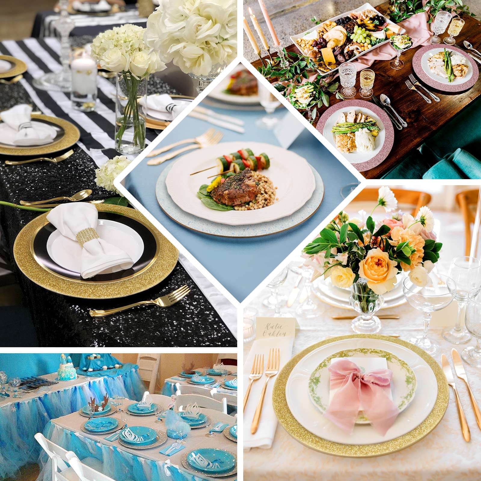 6-Pack Acrylic Plastic Round Charger Plates 13" in Silver with Dust Free Glitter Finish, Decorative Dinner Party Charger Tableware - Image 5