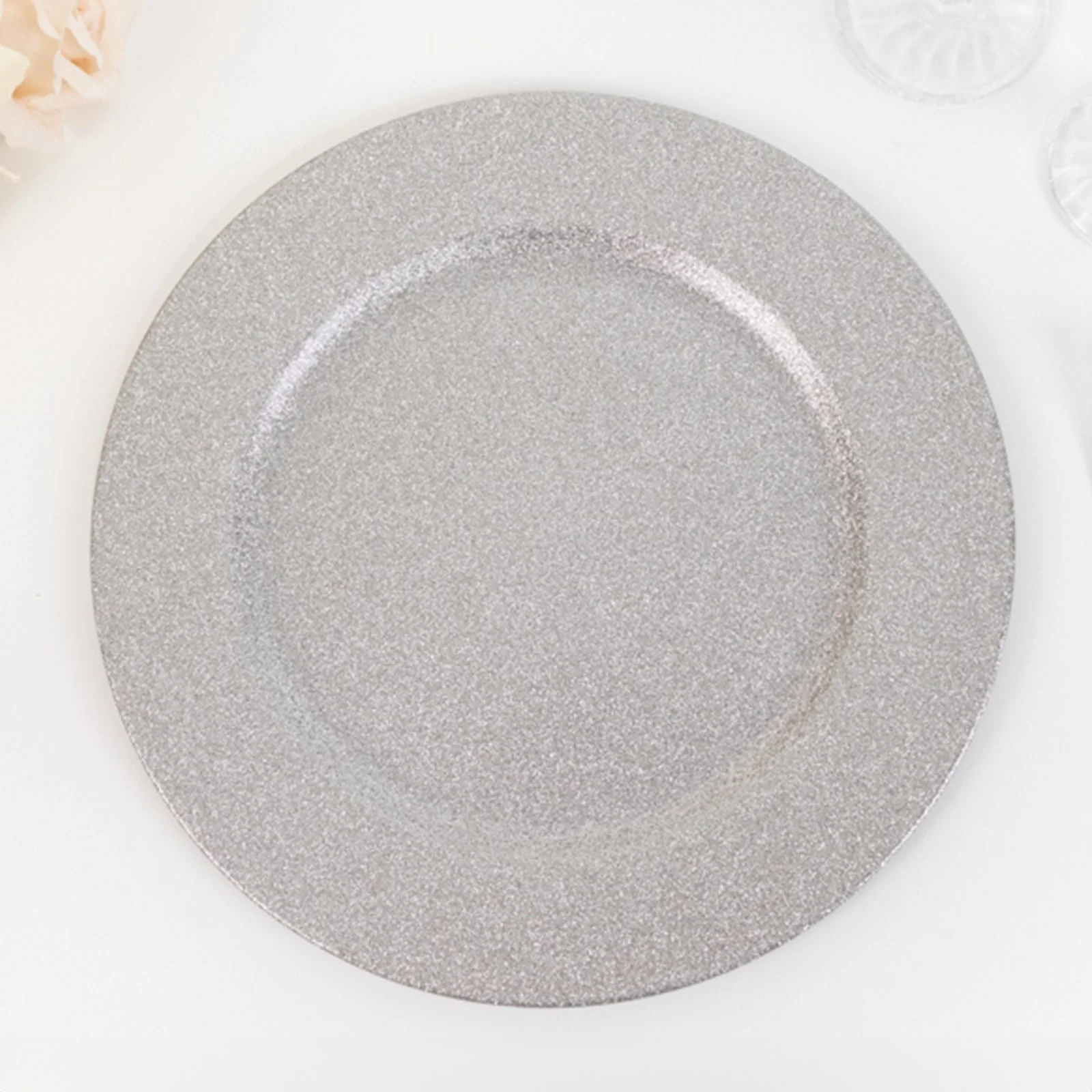 6-Pack Acrylic Plastic Round Charger Plates 13" in Silver with Dust Free Glitter Finish, Decorative Dinner Party Charger Tableware - Image 6