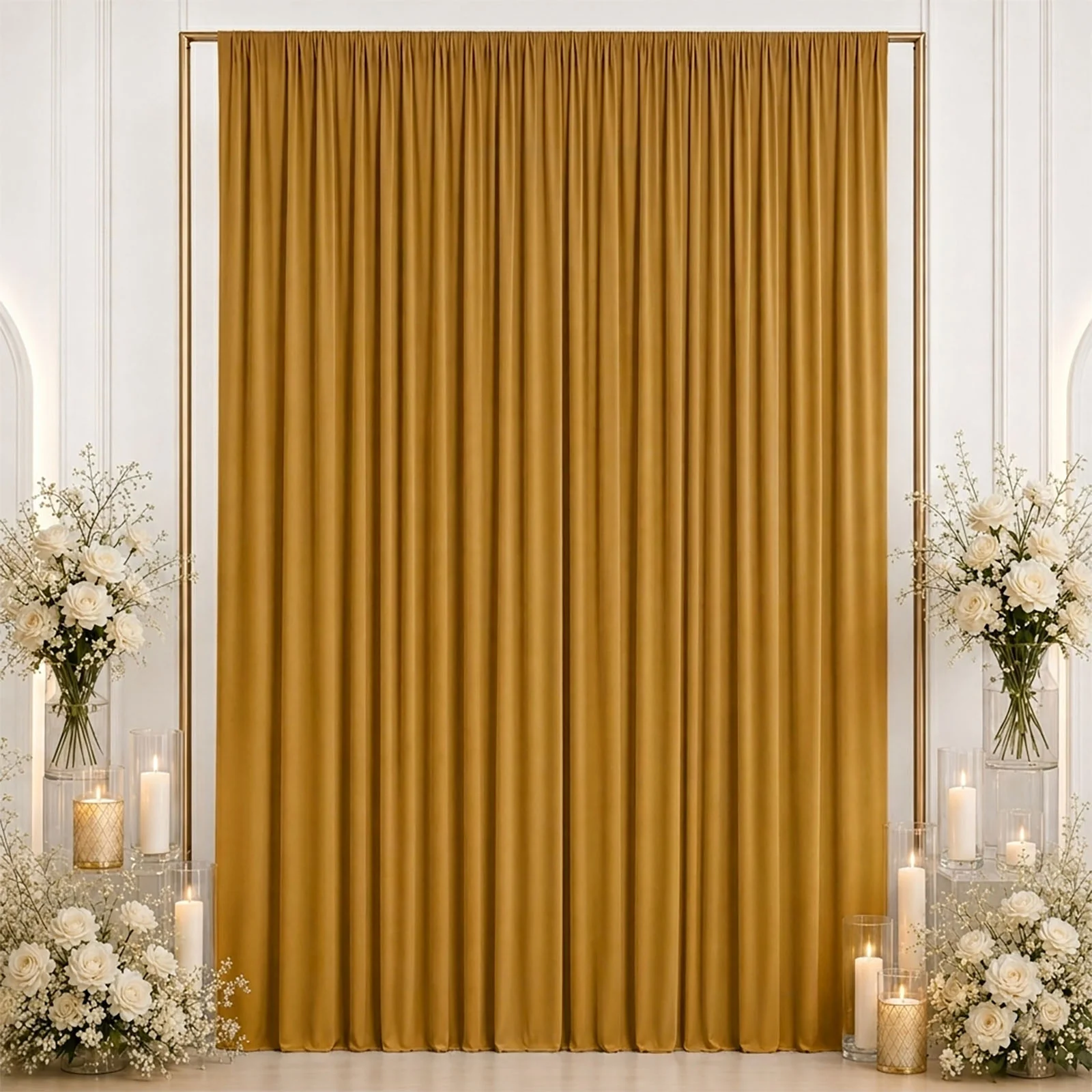 10ft x 12ft Spandex Backdrop Curtain Gold, 4-Way Stretch Wrinkle-Free Photo Booth Backdrop with Rod Pockets for Wedding & Events - Image 3