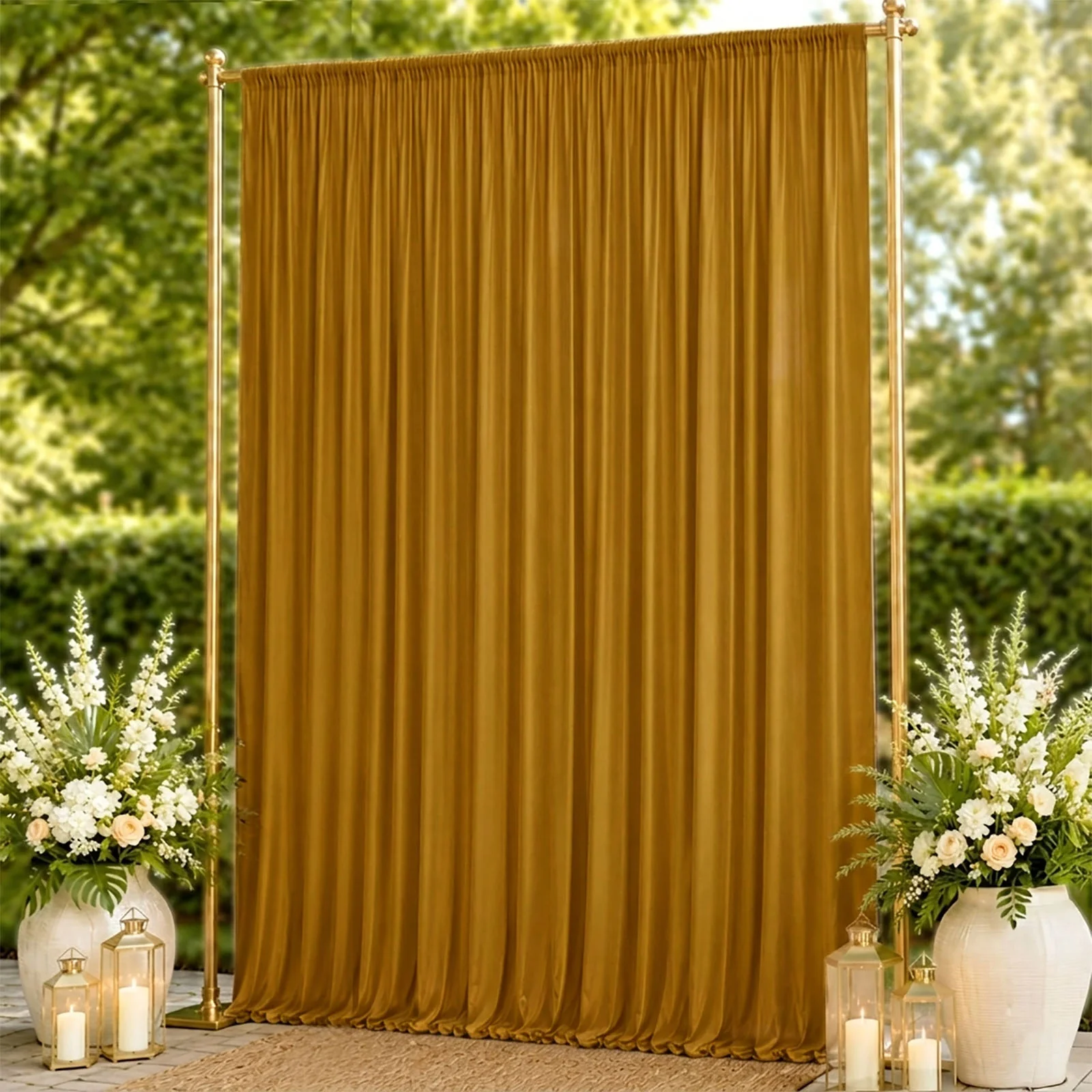 10ft x 14ft Spandex Backdrop Curtain Gold, 4-Way Stretch Wrinkle-Free Photo Booth Backdrop with Rod Pockets for Wedding & Events