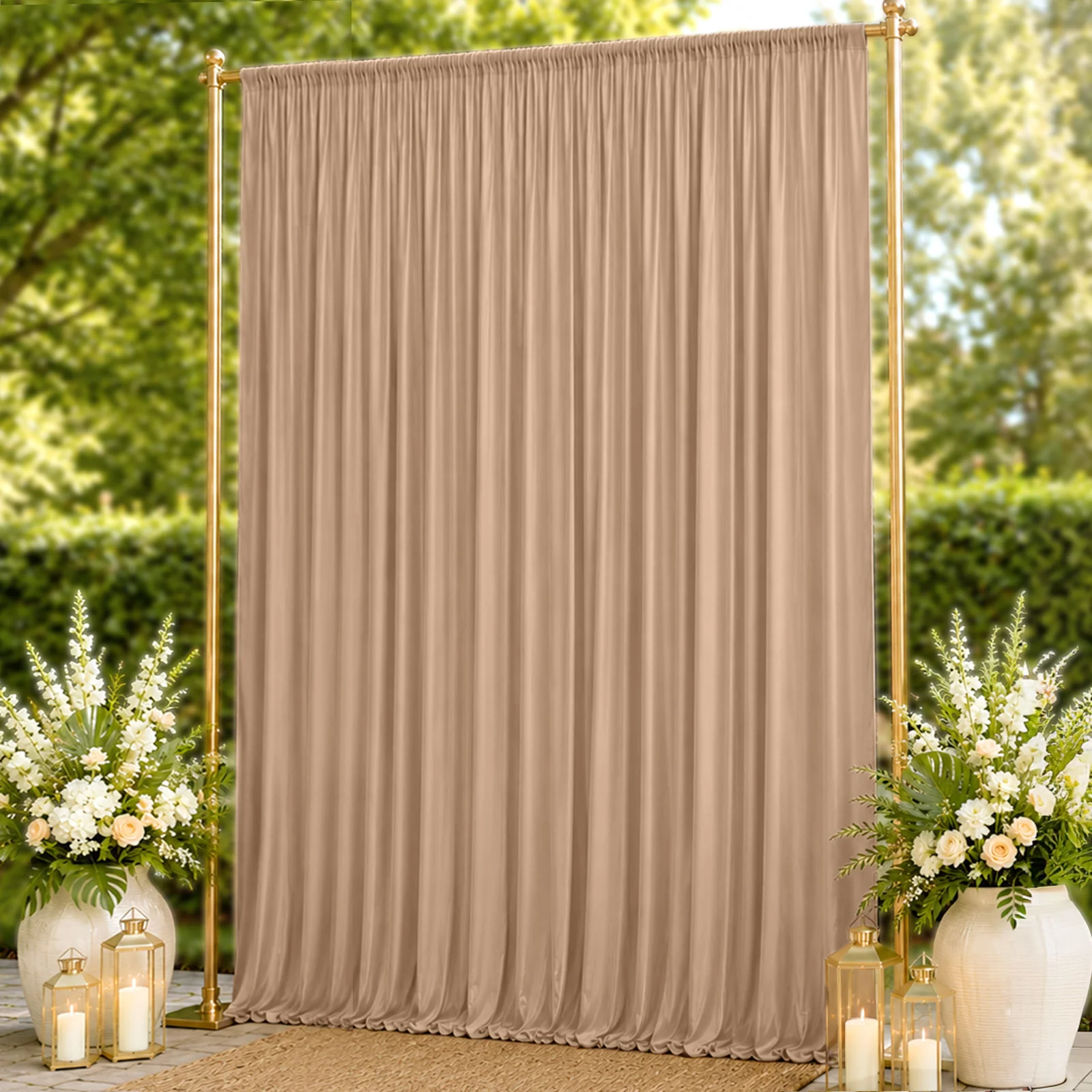 10ft x 14ft Spandex Backdrop Curtain Nude, 4-Way Stretch Wrinkle-Free Photo Booth Backdrop with Rod Pockets for Wedding & Events