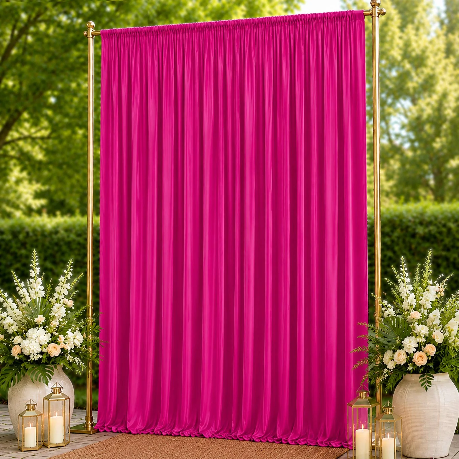 10ft x 14ft Spandex Backdrop Curtain Fuchsia, 4-Way Stretch Wrinkle-Free Photo Booth Backdrop with Rod Pockets for Wedding & Events
