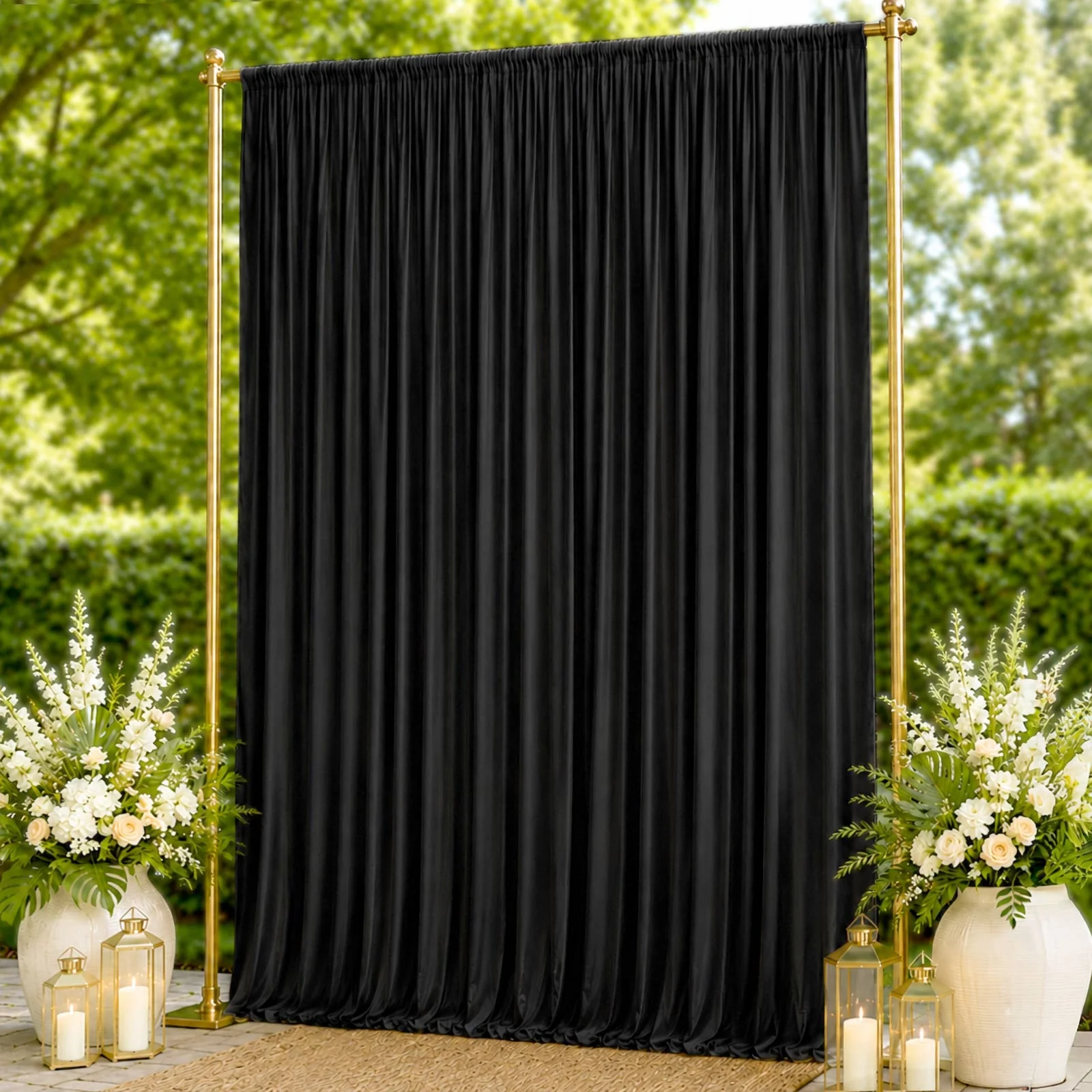 10ft x 14ft Spandex Backdrop Curtain Black, 4-Way Stretch Wrinkle-Free Photo Booth Backdrop with Rod Pockets for Wedding & Events