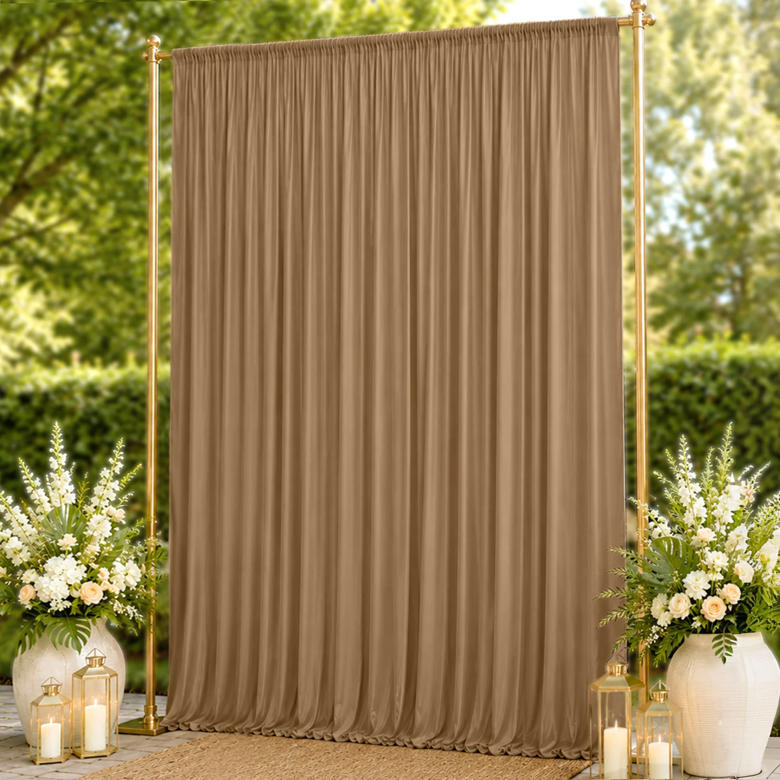 10ft x 14ft Spandex Backdrop Curtain Taupe, 4-Way Stretch Wrinkle-Free Photo Booth Backdrop with Rod Pockets for Wedding & Events
