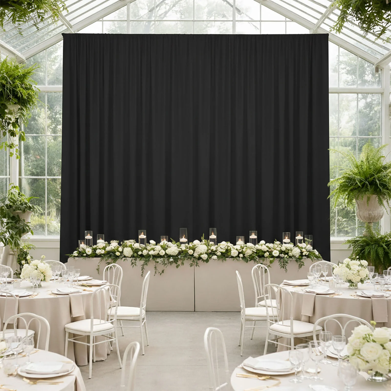 Black 4-Way Stretch Spandex Event Curtain Drapes, Wrinkle-Free Backdrop Panel with Rod Pockets - 5ft x 20ft - Image 3