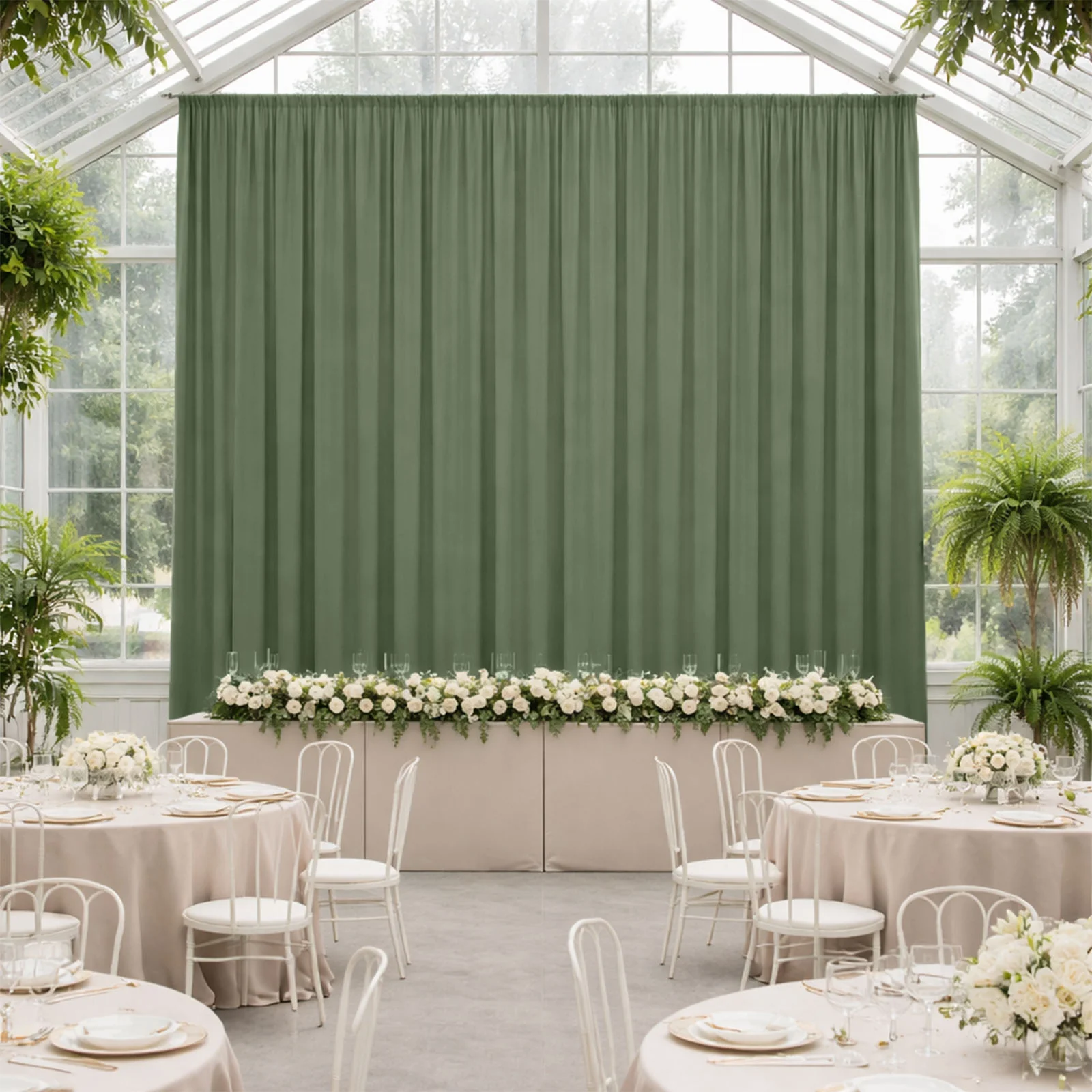 Dusty Sage Green 4-Way Stretch Spandex Event Curtain Drapes, Wrinkle-Free Backdrop Panel with Rod Pockets - 5ft x 20ft - Image 3