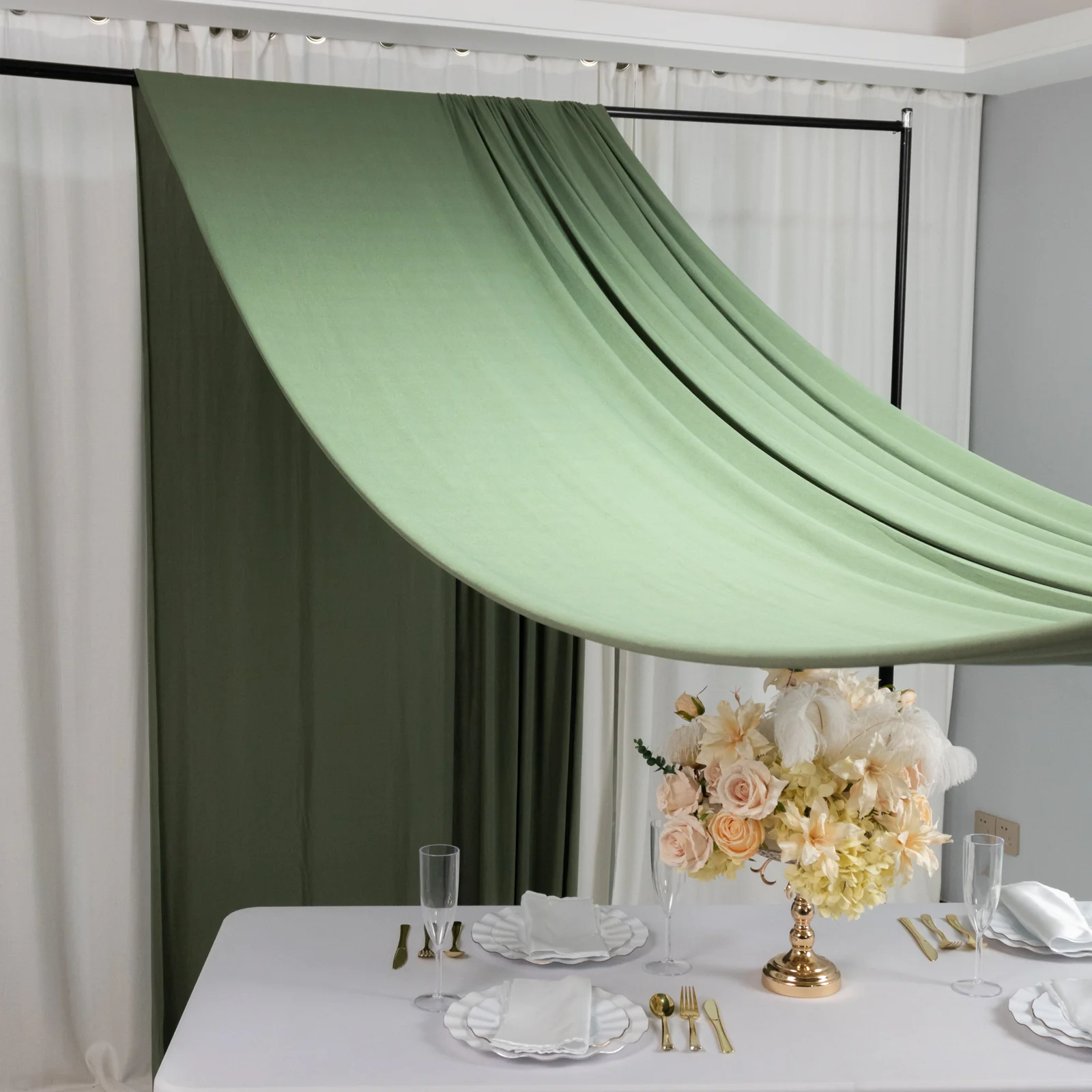 Dusty Sage Green 4-Way Stretch Spandex Event Curtain Drapes, Wrinkle-Free Backdrop Panel with Rod Pockets - 5ft x 20ft - Image 6