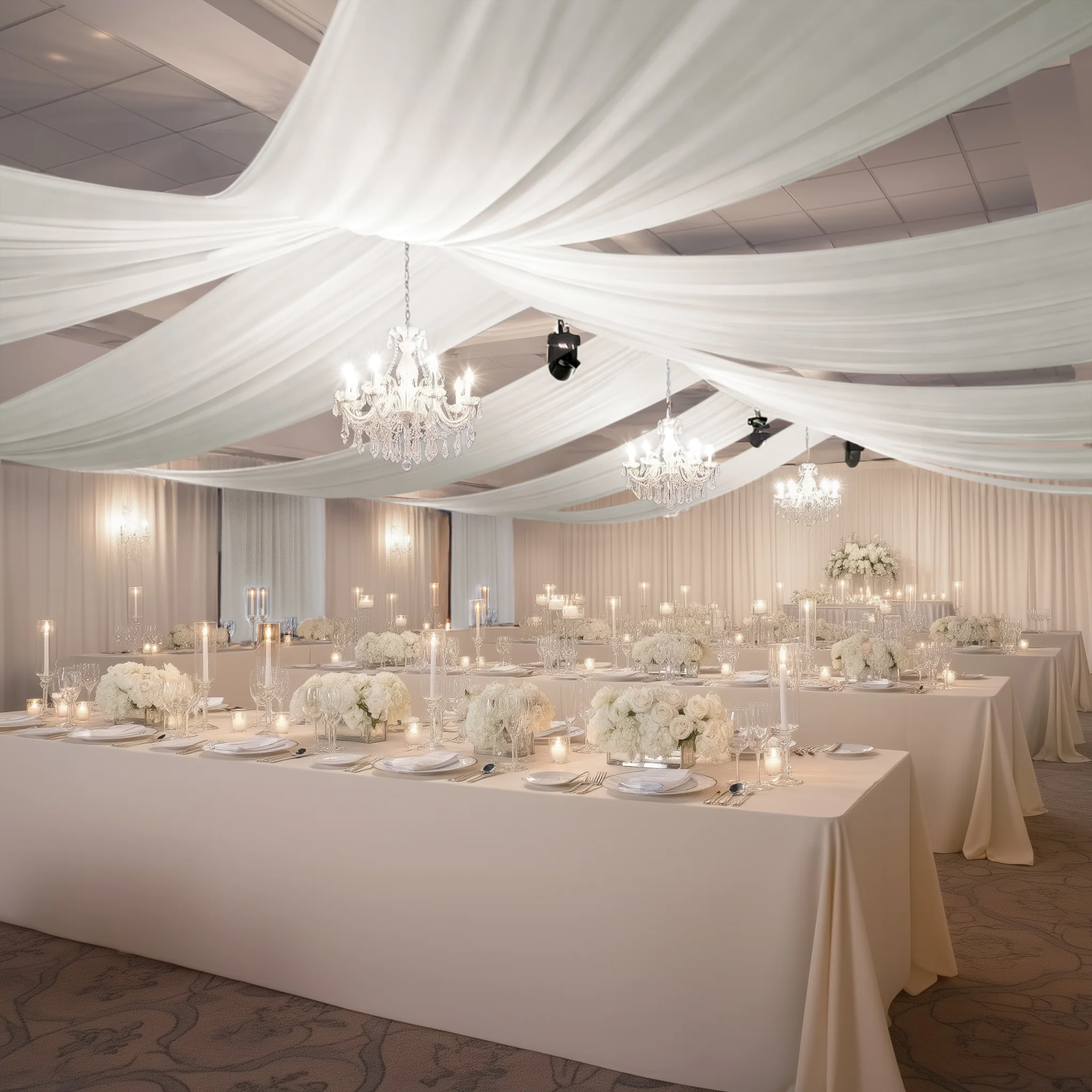 Ivory 4-Way Stretch Spandex Event Curtain Drapes, Wrinkle-Free Backdrop Panel with Rod Pockets - 5ft x 20ft