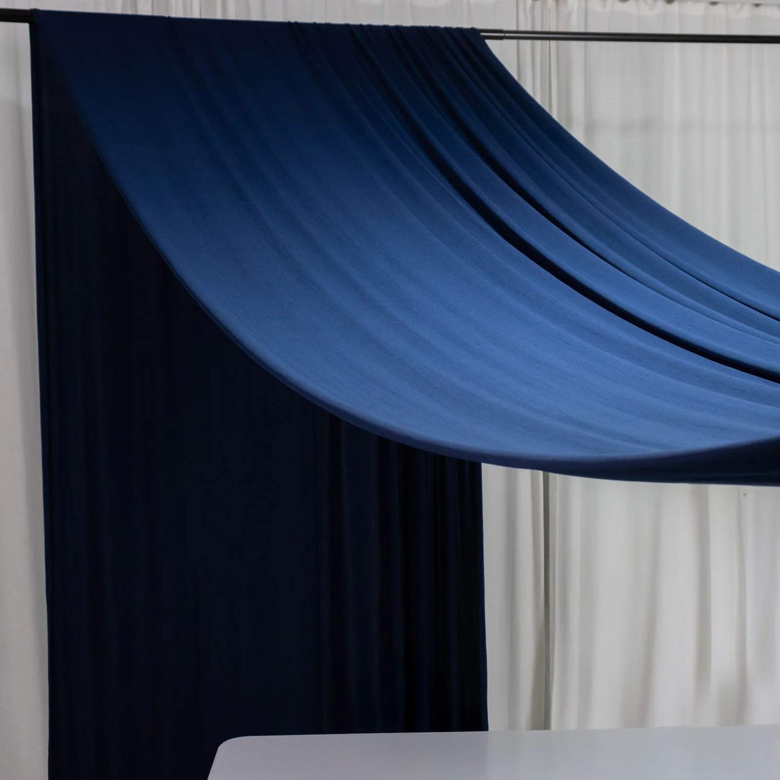 Navy Blue 4-Way Stretch Spandex Event Curtain Drapes, Wrinkle-Free Backdrop Panel with Rod Pockets - 5ft x 20ft - Image 6